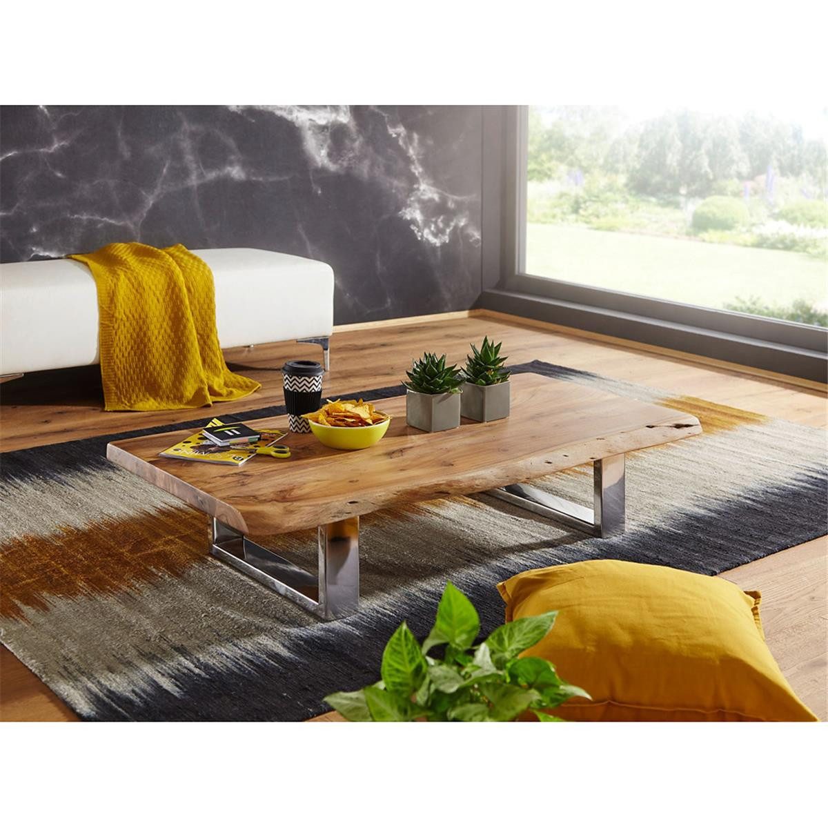 Lomadox Couchtisch, mit naturellen Baumkanten aus Massivholz Akazie B/H/T ca. 115/25/58cm