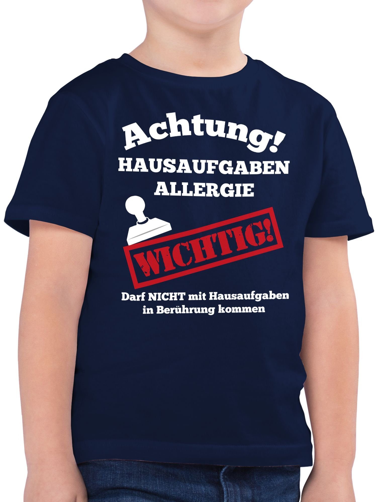 Shirtracer T-Shirt Achtung Hausaufgaben Schulanfang Junge Allergie Dunkelblau Geschenke Einschulung 1