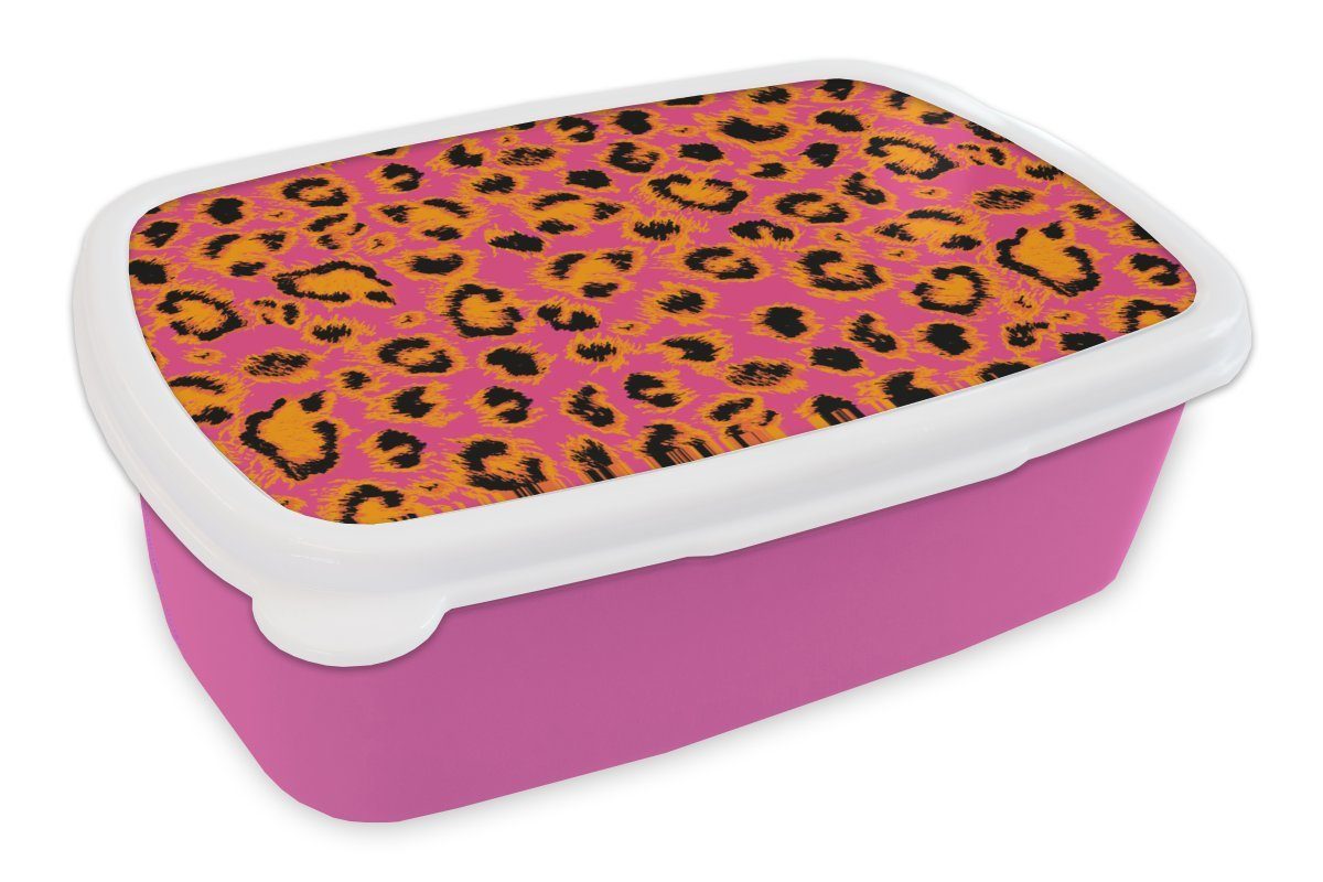 MuchoWow Lunchbox Design - Pelz - Leopardenmuster, Kunststoff, (2-tlg), Brotbox für Erwachsene, Brotdose Kinder, Snackbox, Mädchen, Kunststoff rosa