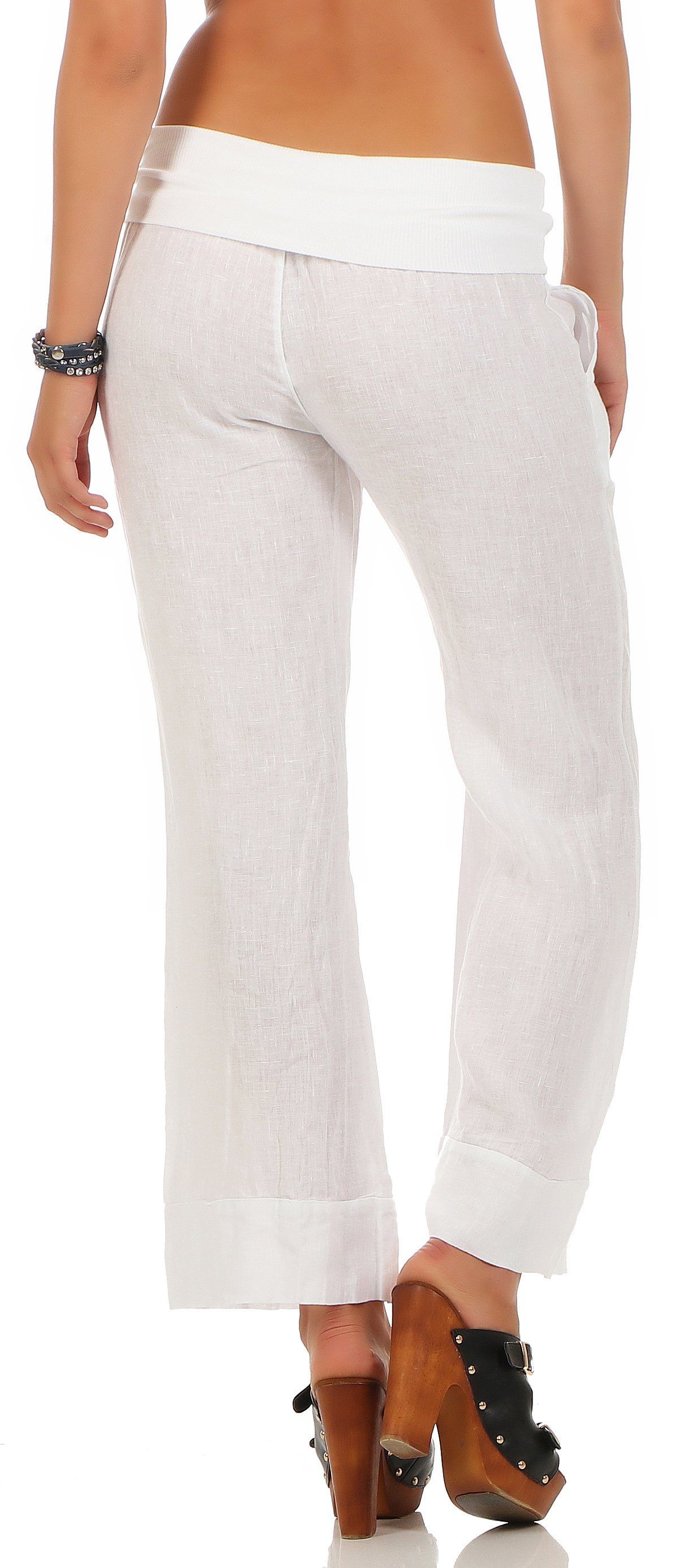 malito more than fashion Leinenhose malito Damen Hose aus Leinen, Stoffhose in Unifarben, Freizeithose Casual Leinen Hose