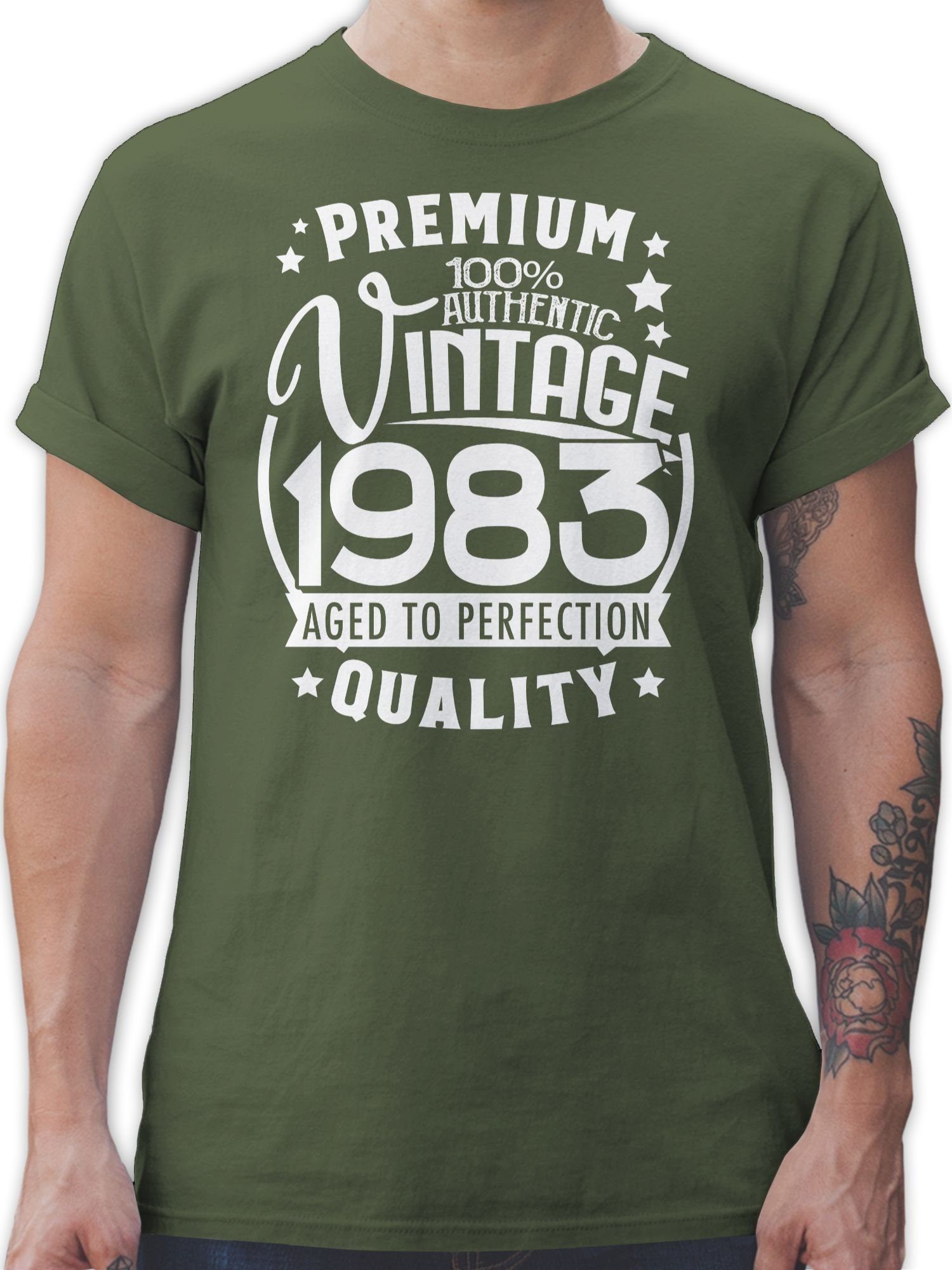 40. 1983 weiß 02 Army Vierzigster Geburtstag Grün T-Shirt Vintage Shirtracer