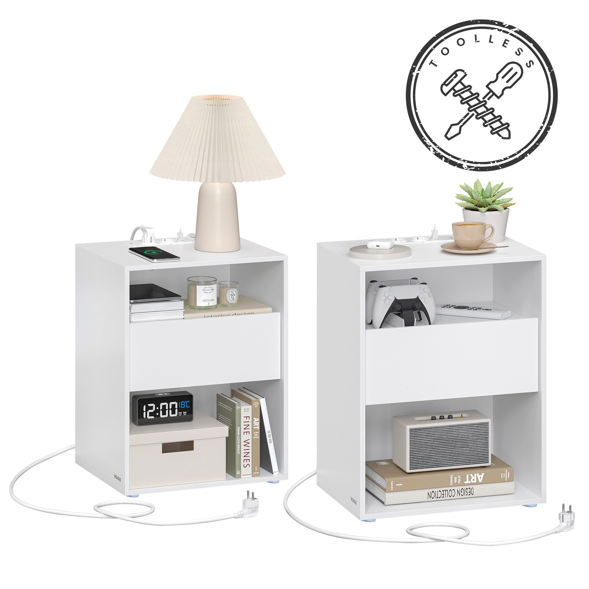 VASAGLE Nachttisch (2-St), Nachttisch werkzeuglos Montage 2er Set, Beistell günstig online kaufen