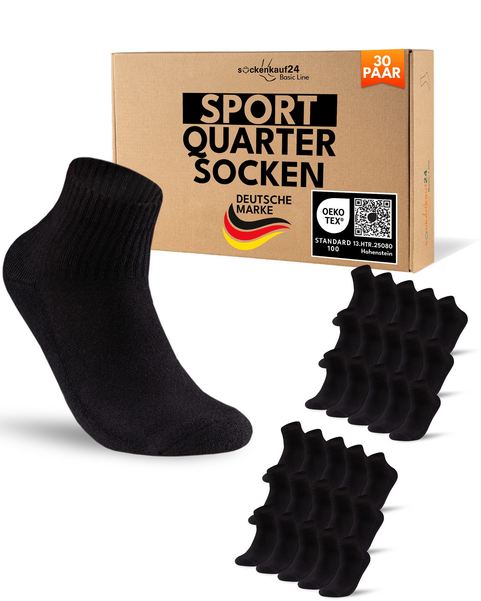sockenkauf24 Sportsocken 10 Paar kurze Tennissocken Quarter Sportsocken Herren Damen Baumwolle (30-Paar) verstärkte Ferse & Fußspitze, gepolsterte Sohle, Atmungsaktiv