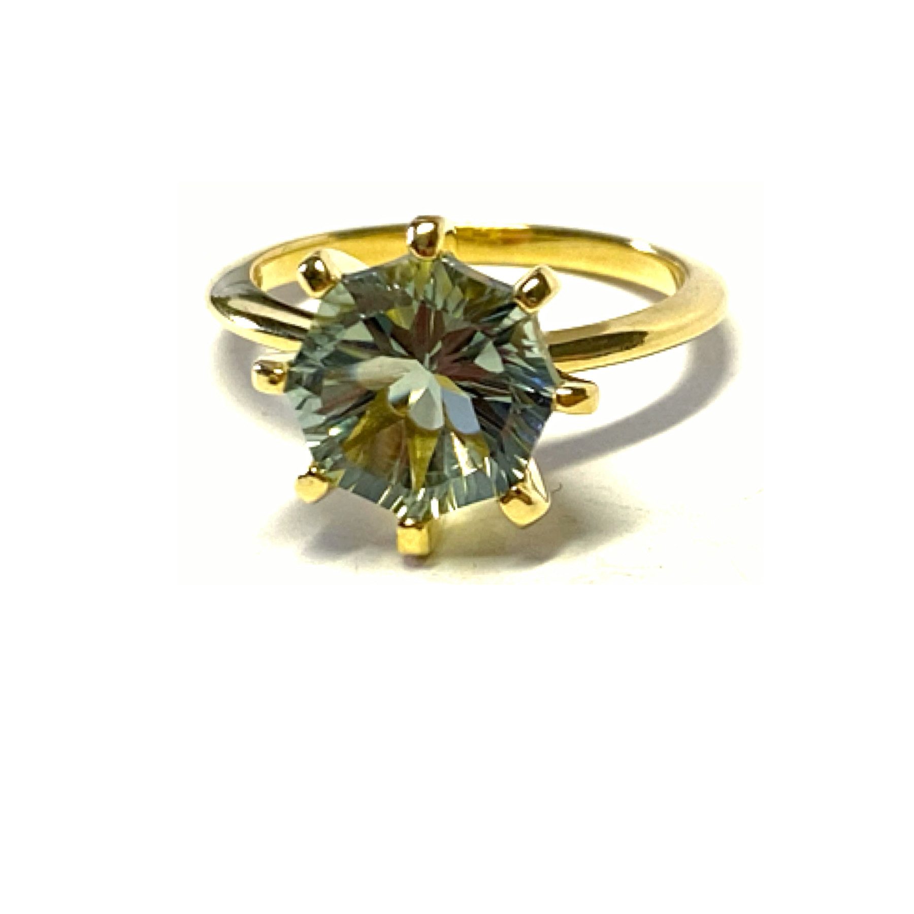 Silberring Ring 925 Silber vergoldet Prasiolith rund facettiert poliert #58