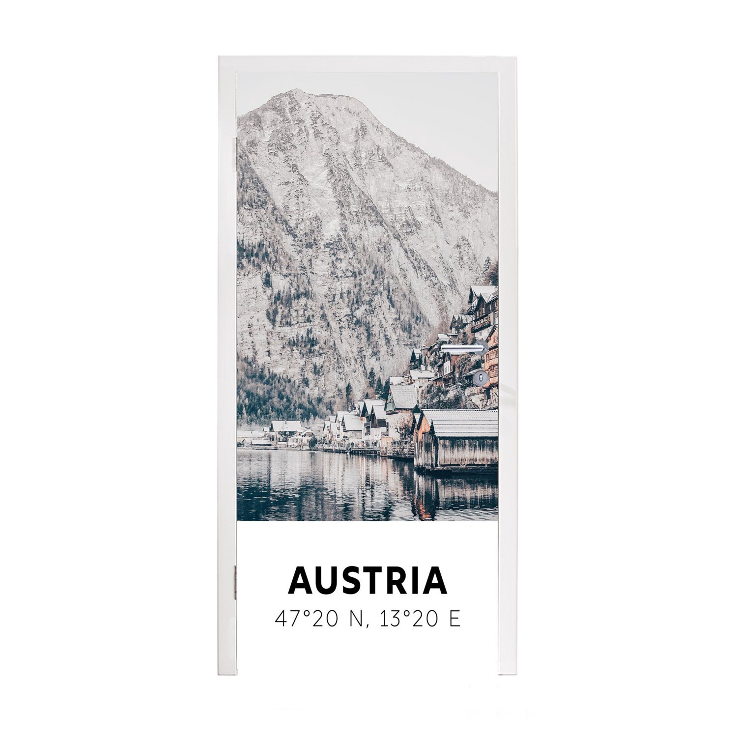 MuchoWow Türtapete Österreich - Wasser - Berge - Alpen, Matt, bedruckt, (1 St), Fototapete für Tür, Türaufkleber, 75x205 cm