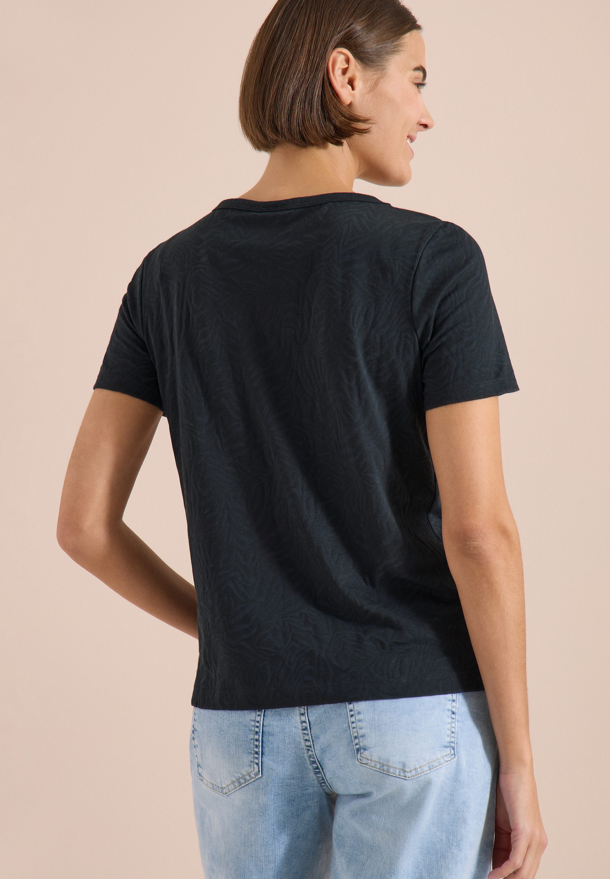 CECIL Kurzarmshirt Sommershirt in Burn-Out-Optik und mit Zebra-Muster