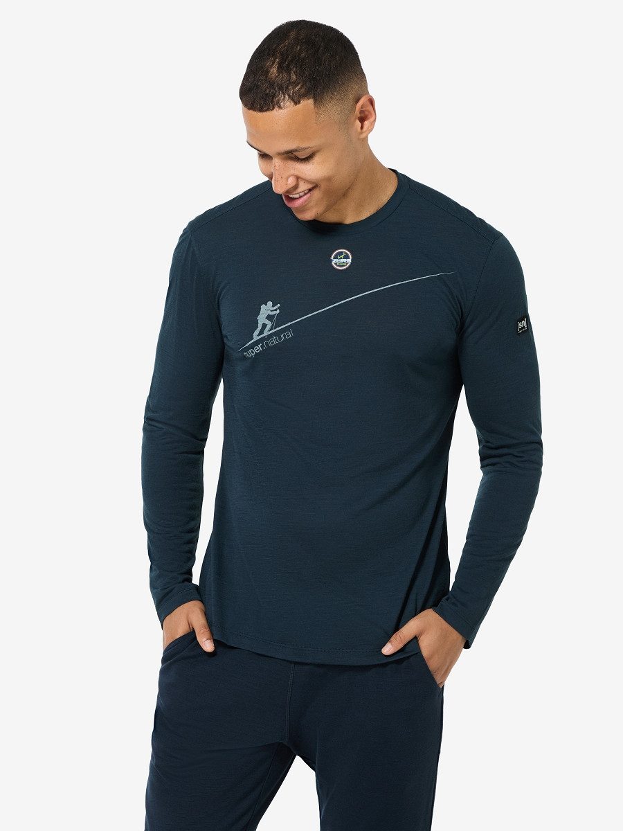 SUPER.NATURAL Langarmshirt für Herren, Merino M HZSG HAUTE ROUTE LS mit Ski-Motiv, atmungsaktiv