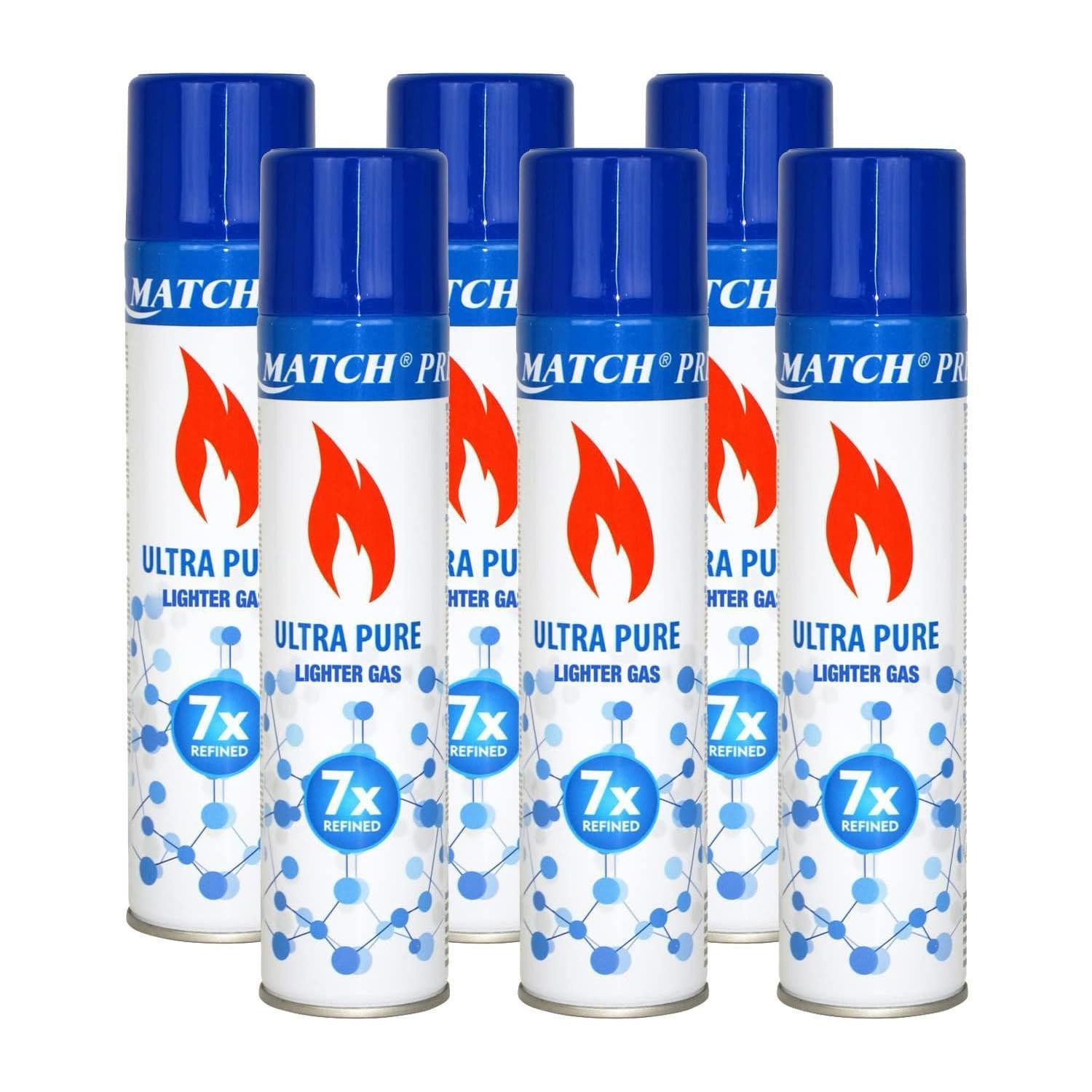 Silver Match Feuerzeug 6x Feuerzeuggas Ultra Pure, 300ml (6-St), Butangas, Nachfüllgas, für Flammbierbrenner, Feuerzeuge