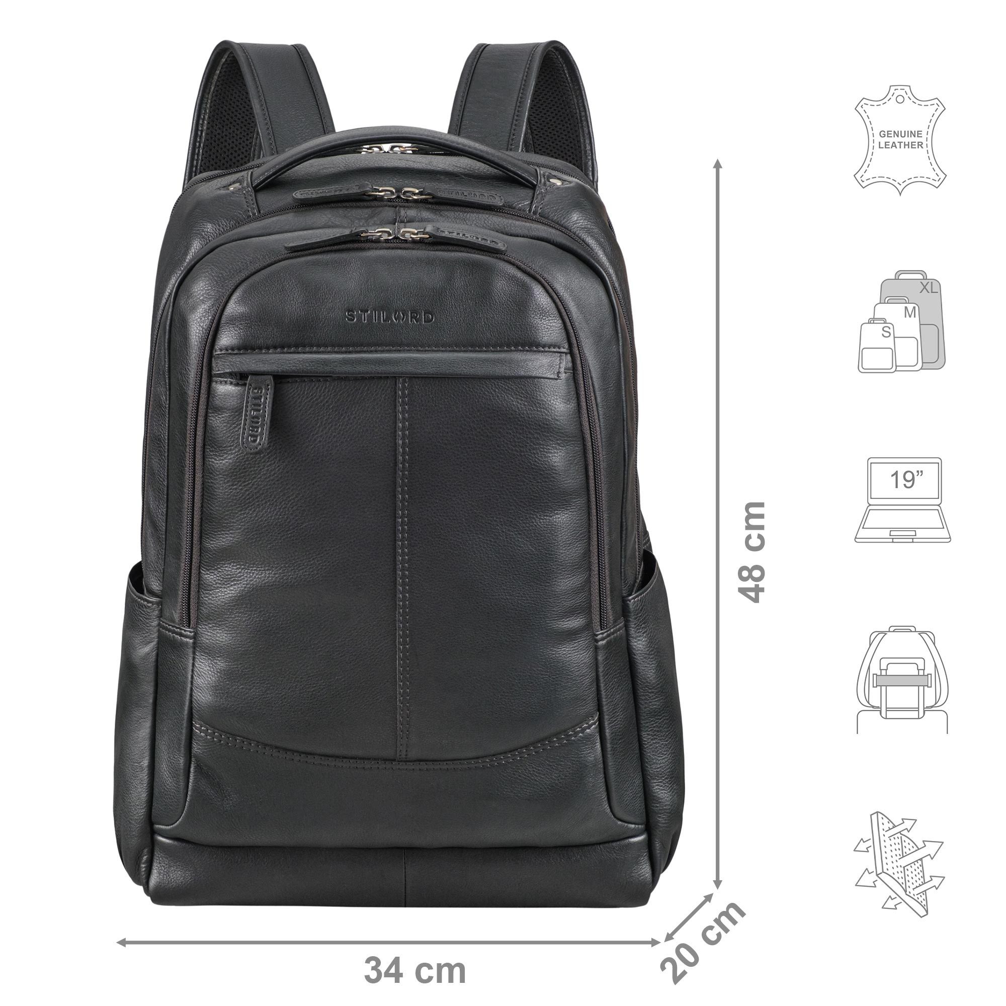 STILORD Notebookrucksack "Maxim" Premium XL Business Rucksack Leder mit Laptopfach 17 - 19 Zoll