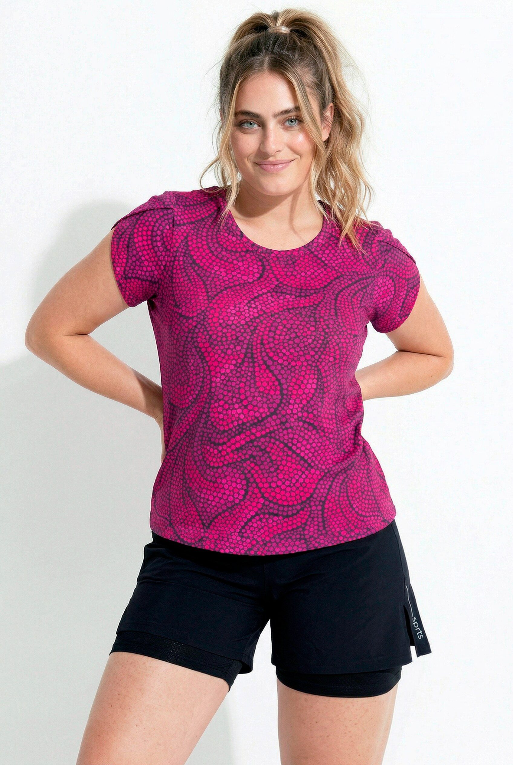 Ulla Popken T-Shirt Funktions-Shirt Blüten Rückenfalten Rundhals