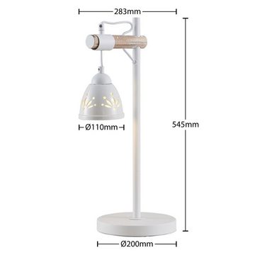Lindby Tischleuchte Pimana, Leuchtmittel nicht inklusive, Landhaus / Rustikal, Stahl, Keramik, Holz, Holz hell, weiß, 1 flammig