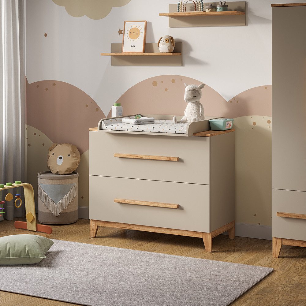 VitaliSpa® Wickelkommode Malia, Cashmere/Artisan, 108 x 98 cm mit 2 Schubladen