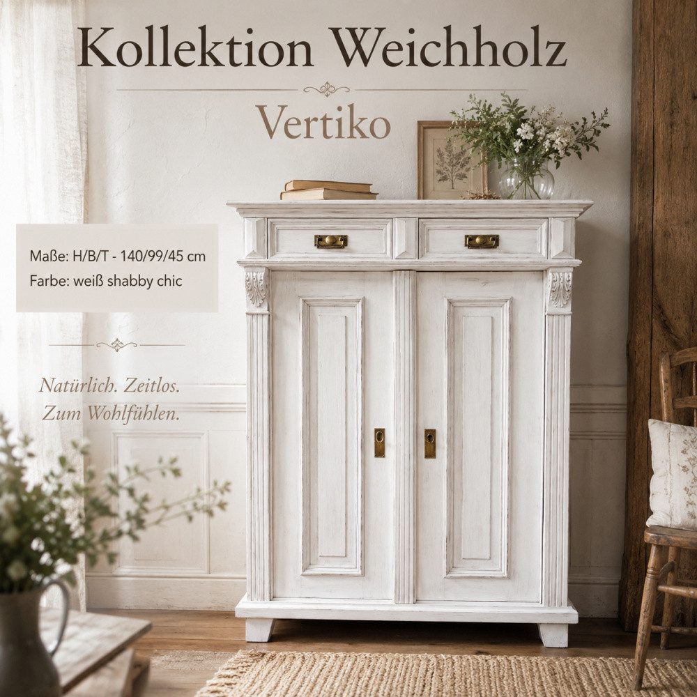 Wohnpalast Vertiko Landhaus Vertiko Massivholz weiß