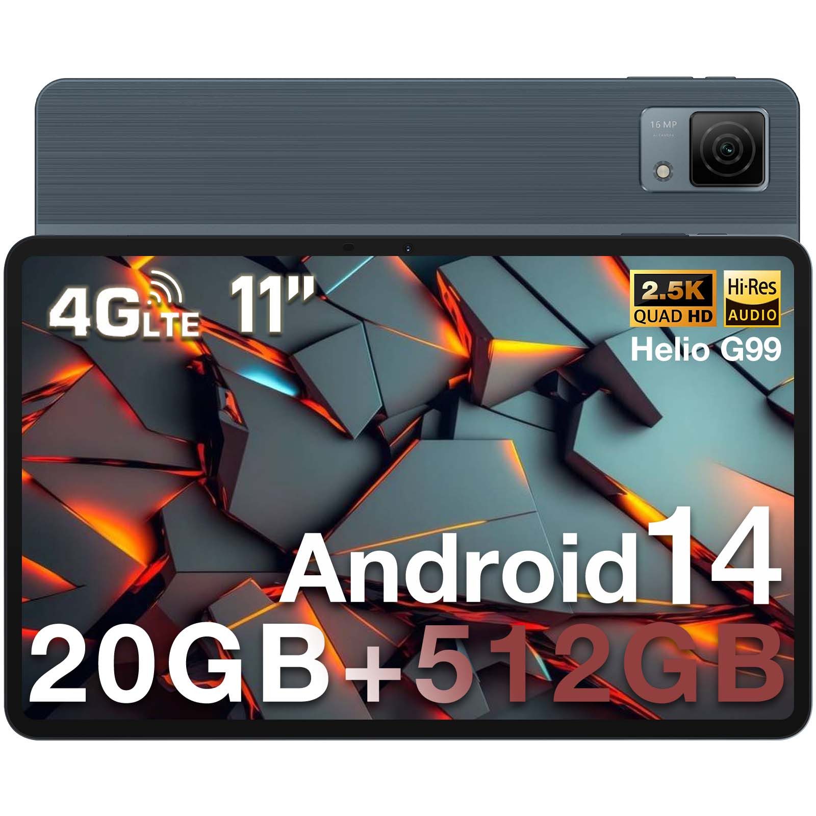 DOOGEE T40 Tablet mit sim karte funktion, 11 zoll Tablet Tablet (11", 512 GB, Android 14, 4G, 8580mAh, 20 (8 + 12GB erweiterter RAM), 8MP+16MP, OTG/FM/Face Unlock)