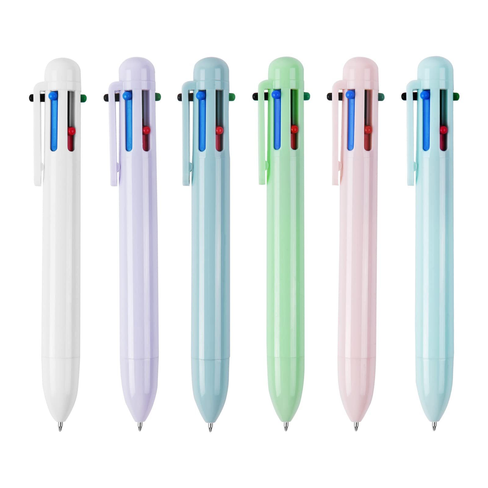 FOUORTUNATE-BEE Kugelschreiber 6-in-1 Mehrfarben-Kugelschreiber 0,5 mm Druckstift Set für Büro, Mehrfarbiger Klick-Kugelschreiber Set, 6 Farben für Schule & Notizen