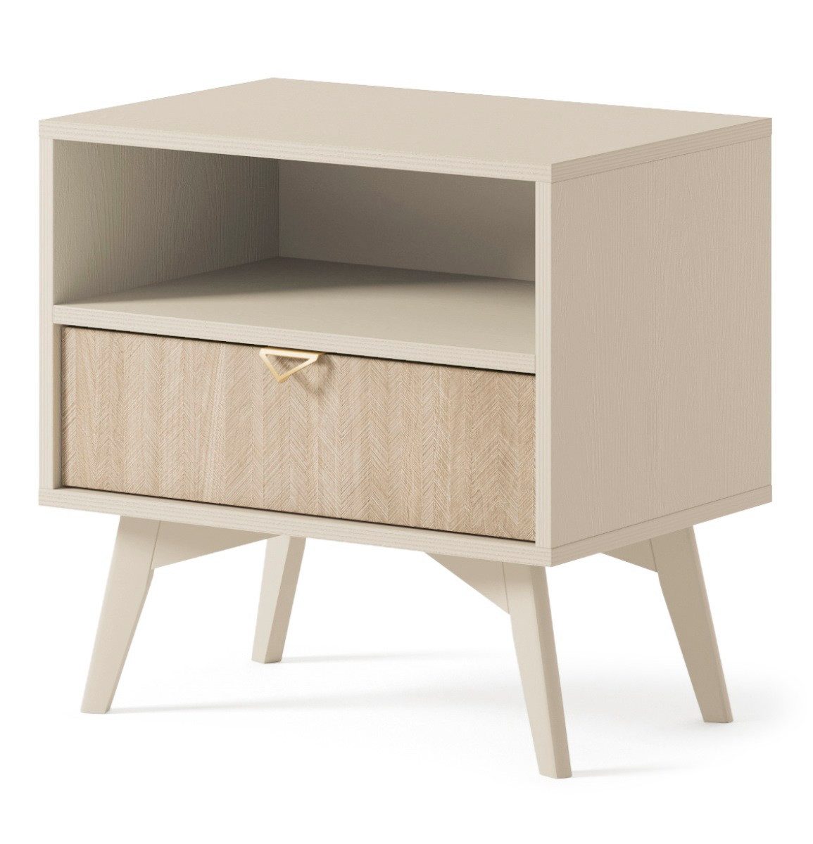 Nachttisch mit Schublade, GOLD Aluminiumgriffe, Skandinavisch design