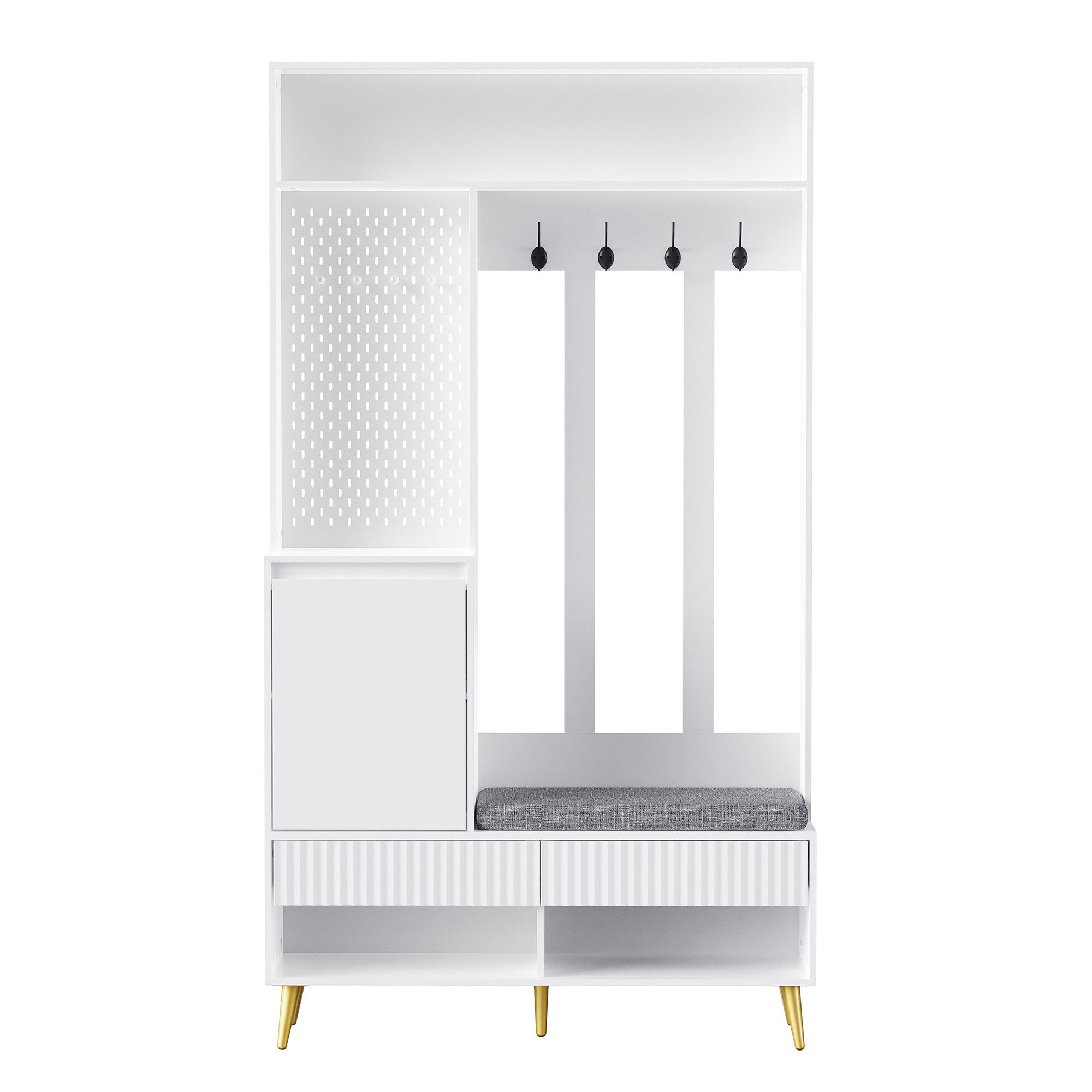 Fine Life Pro Vitrinenaufsatz 6-in-1 Garderoben-Set mit Schuhbank