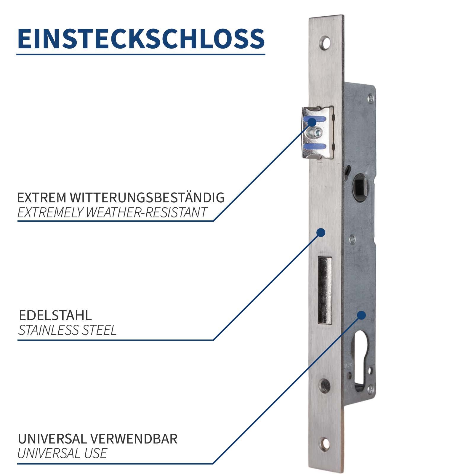ATTAS Einsteckschloss ATTAS Einsteckschloss inkl. Profilzylinder, Rohrrahmenschloss, Z.B. für Gartentore Drehtüren, Drehtore, Langlebig Drehbare Falle