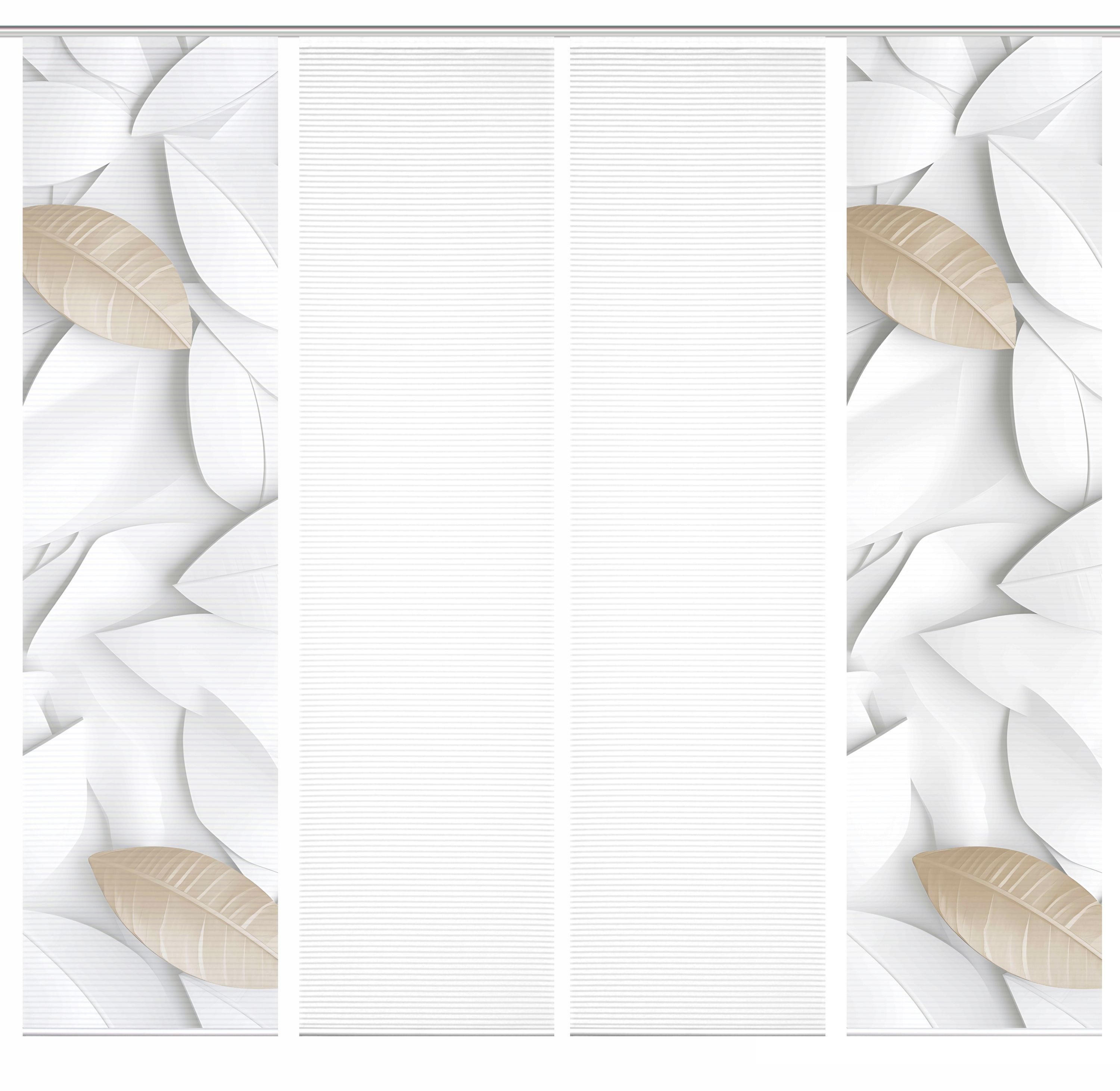 HOME WOHNIDEEN Schiebegardine HIG LISON Schiebegardine recyceltes Polyester, 245x60 cm, Blättermotiv (4 St), Paneelwagen, halbtransparent, 100% Polyester