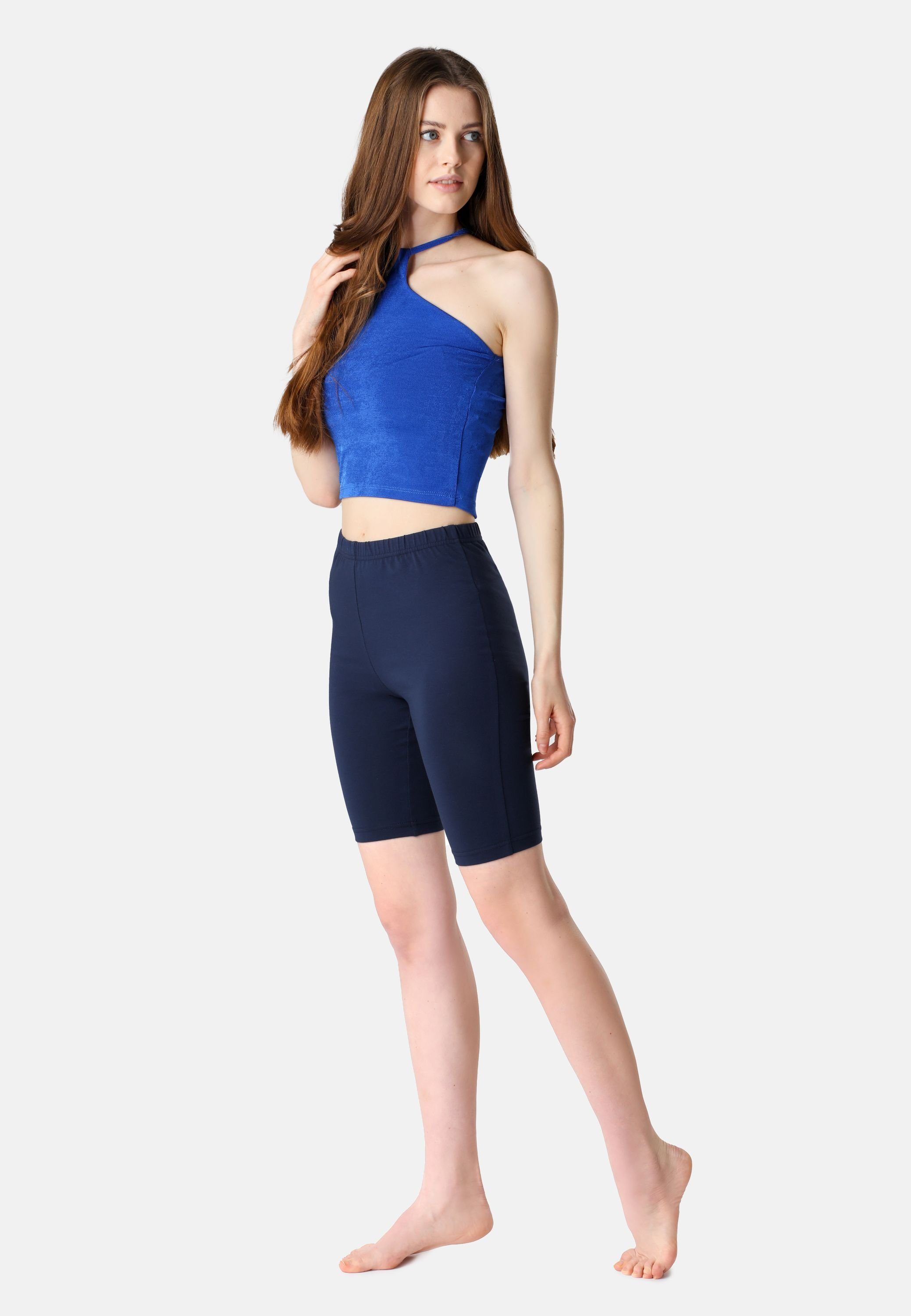 Baumwolle BLV50-200 (1-tlg) Damen Bund Bellivalini Marineblau Leggings Kurze elastischer Leggings aus