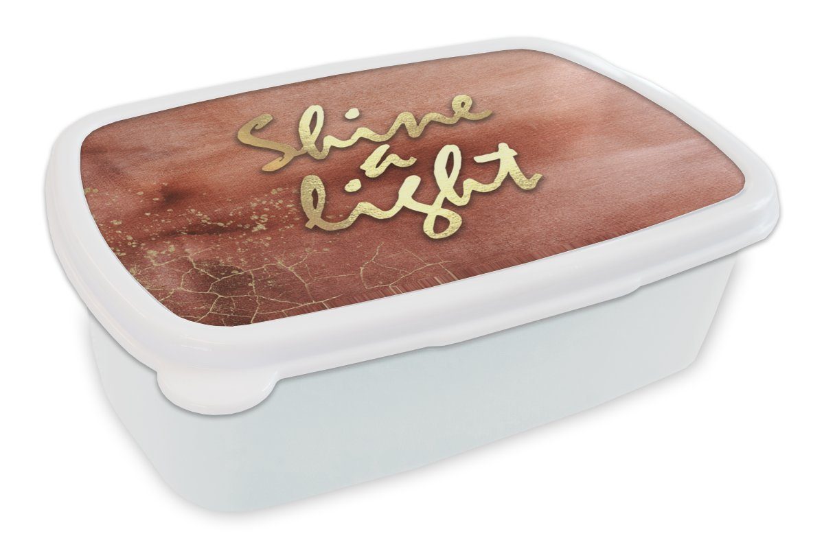 MuchoWow Lunchbox Zitate - Hell - Gold - Braun, Kunststoff, (2-tlg), Brotbox für Kinder und Erwachsene, Brotdose, für Jungs und Mädchen weiß | Lunchboxen