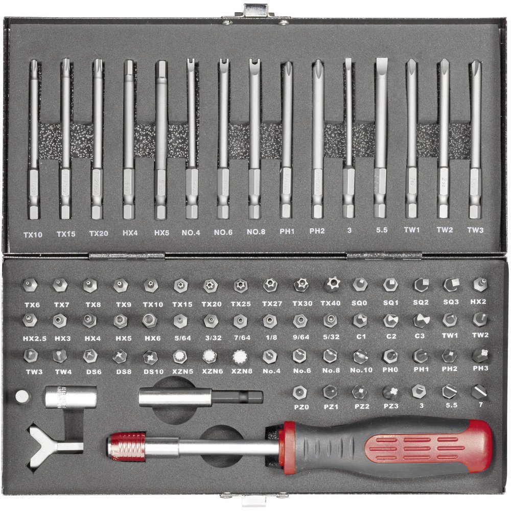 Bit-Set TOOLCRAFT HT02183 820952 Bit-Set 75teilig Schlitz, Innen-Sechskant, Cl