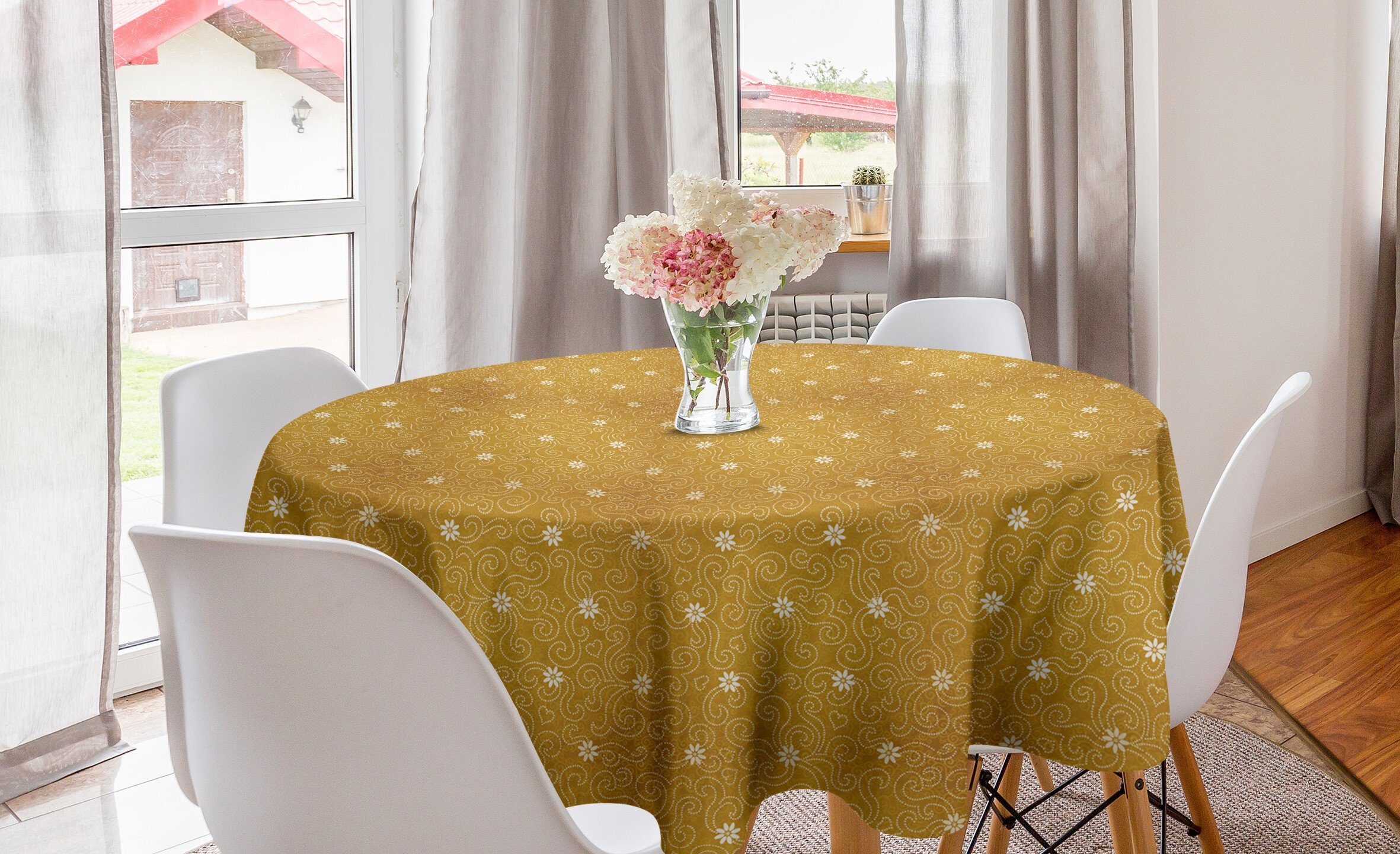 Dekoration, Gänseblümchen-Blumenkunst Tischdecke Antique Kreis Tischdecke Esszimmer für Küche Abdeckung Oriental Abakuhaus