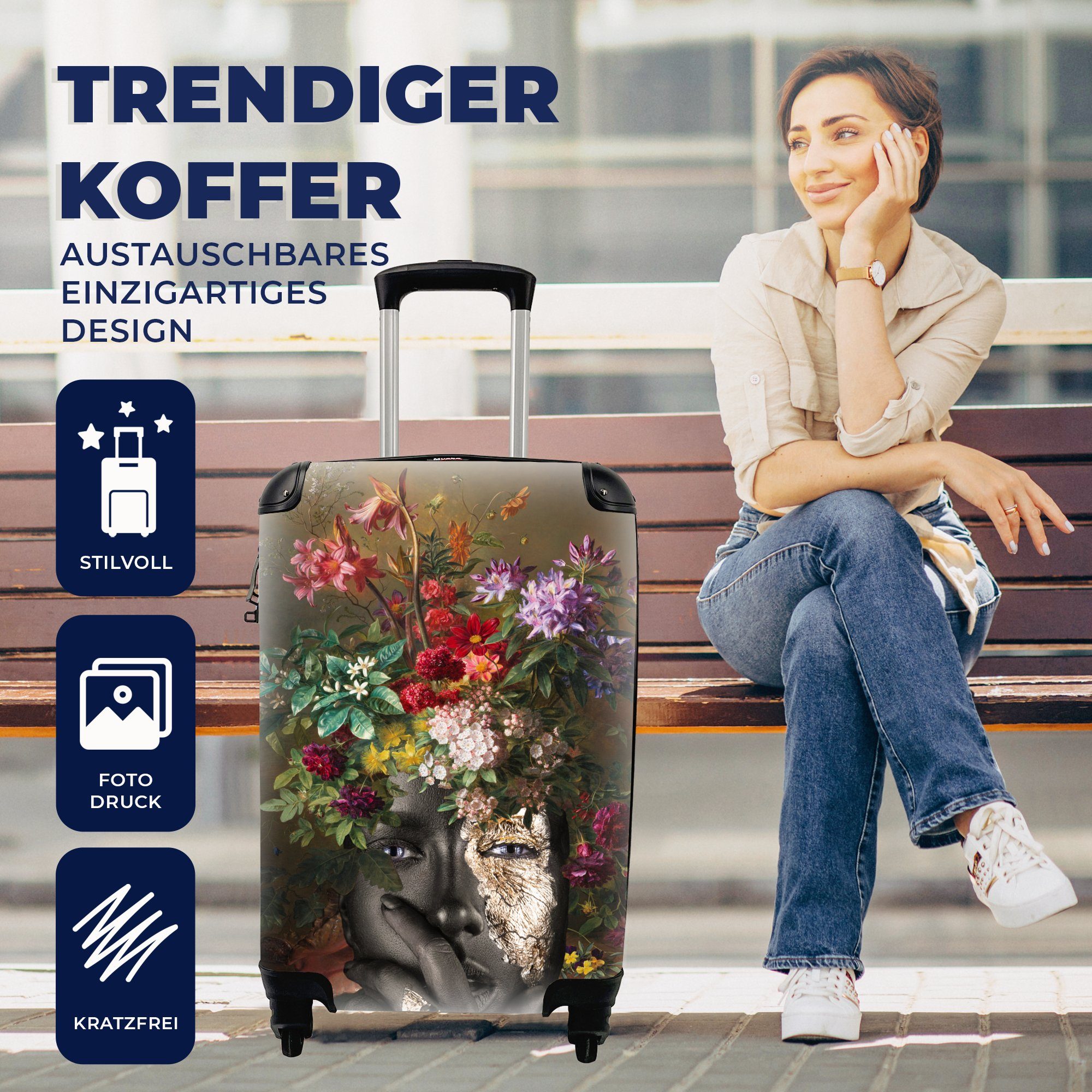 Elemente, Reisekoffer Rollen, mit Frau - Reisetasche Handgepäck Blumen - Handgepäckkoffer 4 Trolley, für Ferien, MuchoWow rollen,