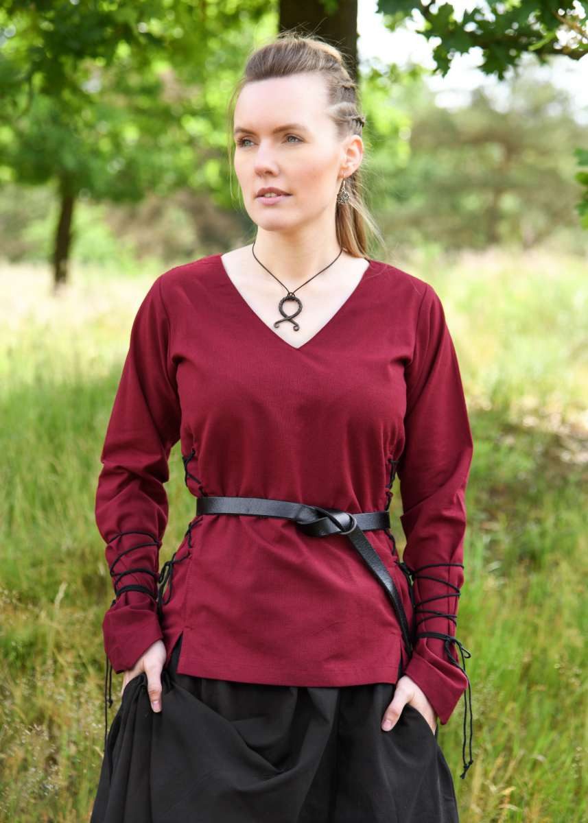 Battle Merchant Burgfräulein-Kostüm Markt-Mittelalter Bluse Aila geschnürt Weinrot M