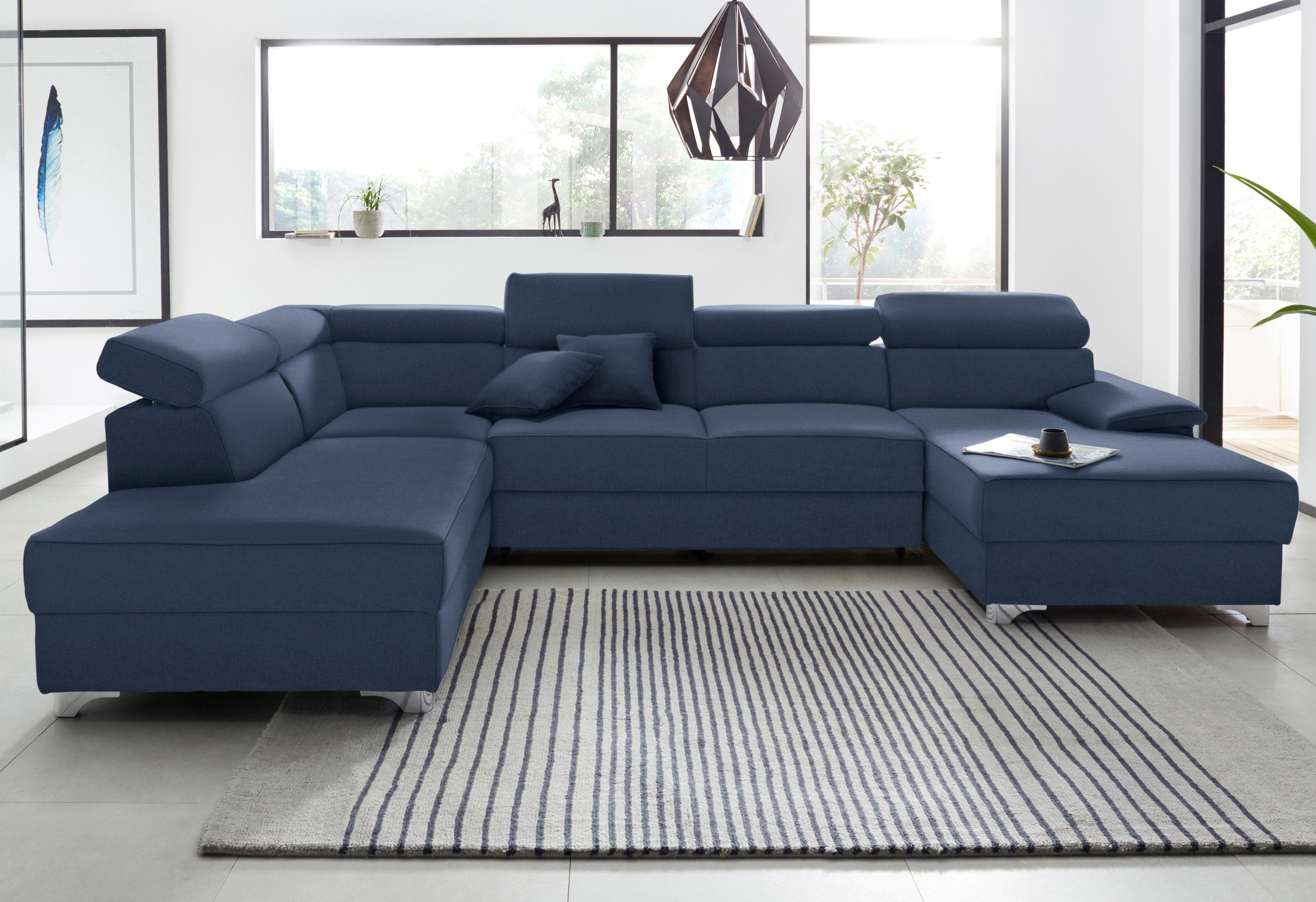 DOMO collection Wohnlandschaft Mira, inklusive Kopfteilverstellung für mehr Wohlfühlkomfort, U-Form, wahlweise mit Bettfunktion und Bettkasten, elegant und modern