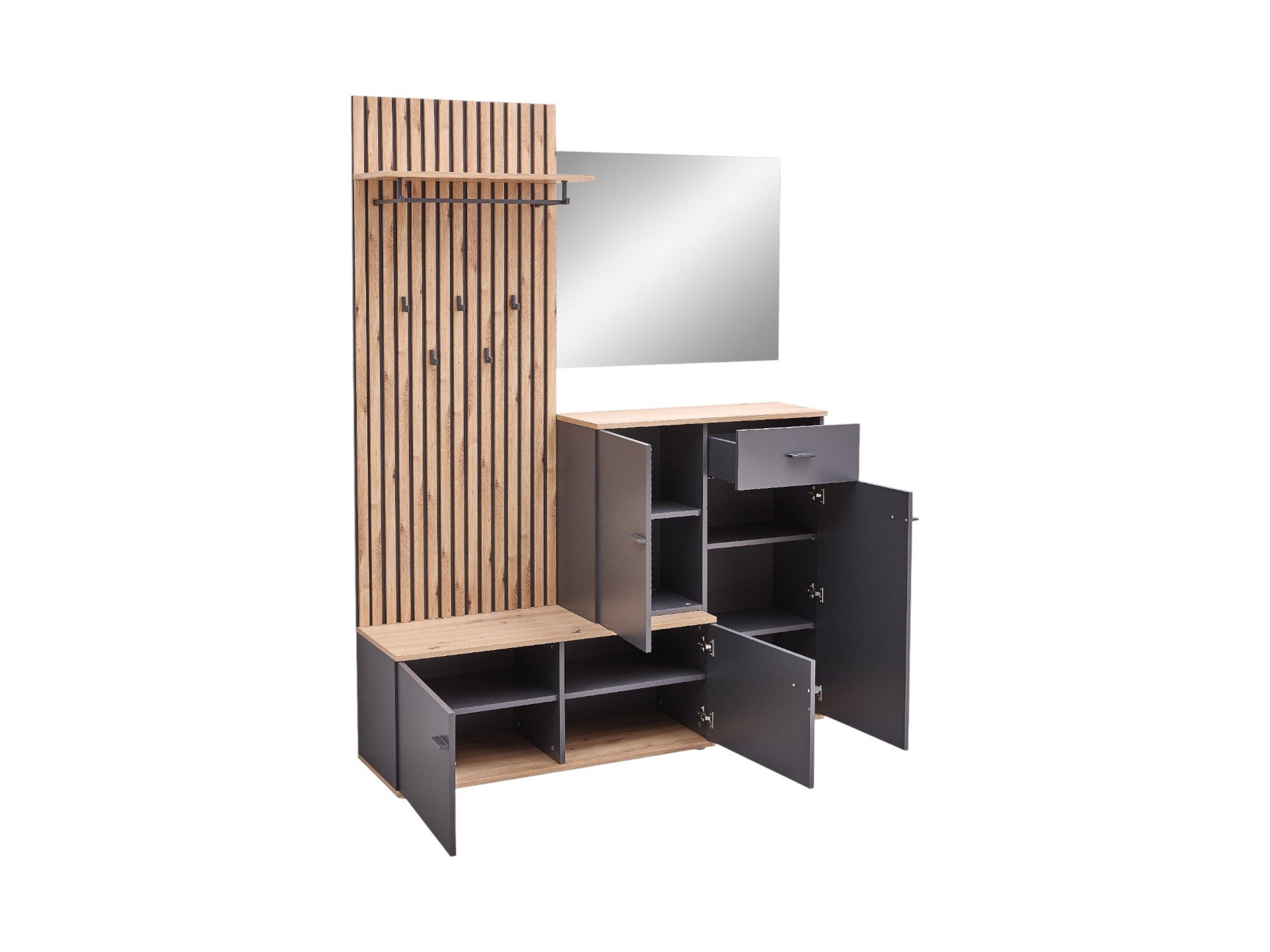 moebel-dich-auf Garderoben-Set COMO, (Paneel + Schuhschrank + Spiegel, in anthrazit oder weiß / Artisan Eiche Nb), 148 cm breit