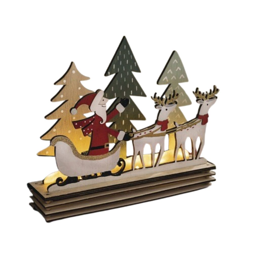 Weihnachtsfigur LED Board Santa mit Schlitten Weihnachtsdeko Weihnachtsfigur Holz