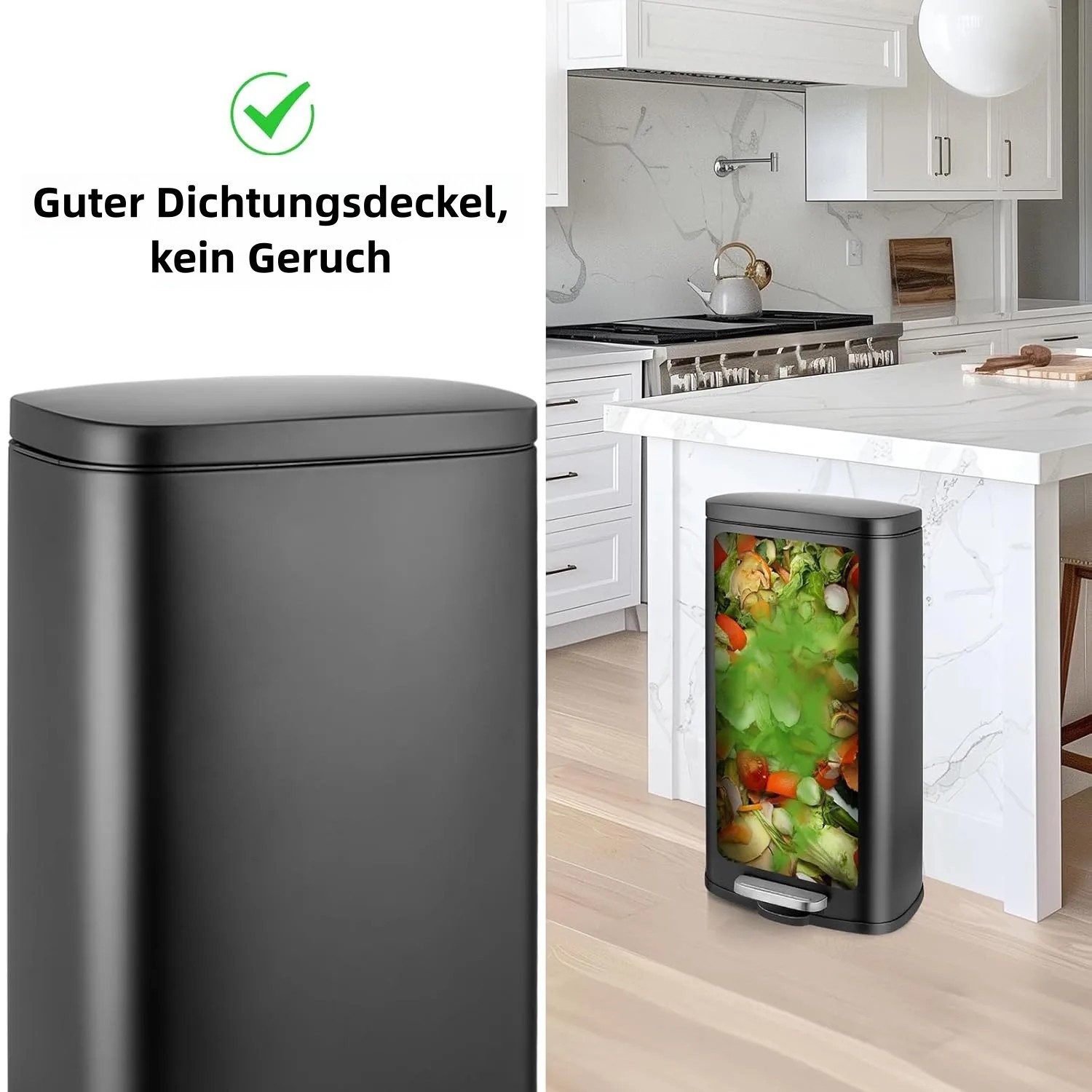 TLGREEN Mülleimer 30 L aus Edelstahl mit 1/2 herausnehmbaren Inneneimern, Abfalleimer mit Soft-Close-Deckel für Küche und kleine Familien – Bild 4 von 5