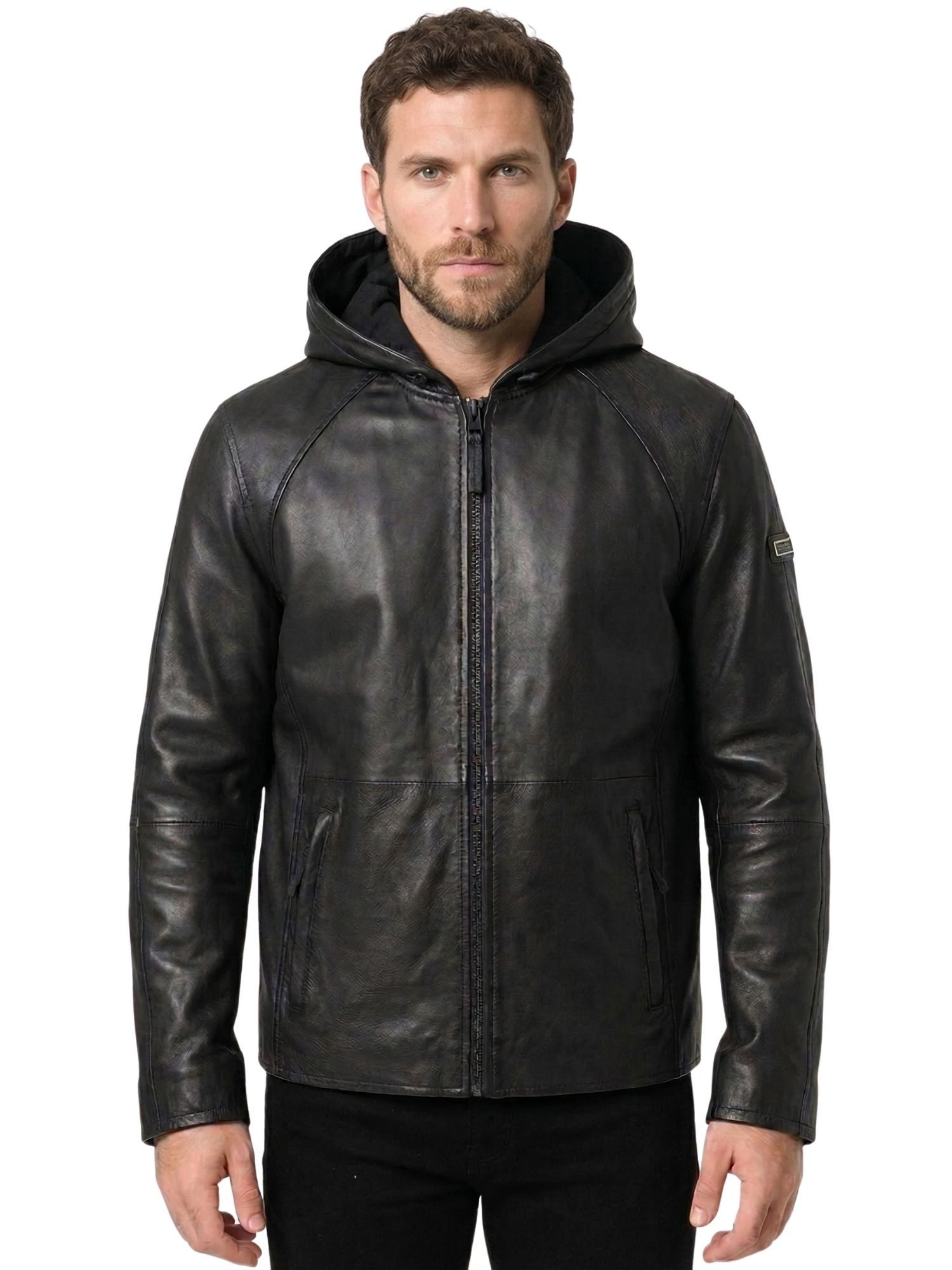 Tazzio Lederjacke A805 mit Kapuze, Regular Fit, Reißverschluss, Teilungsnähte