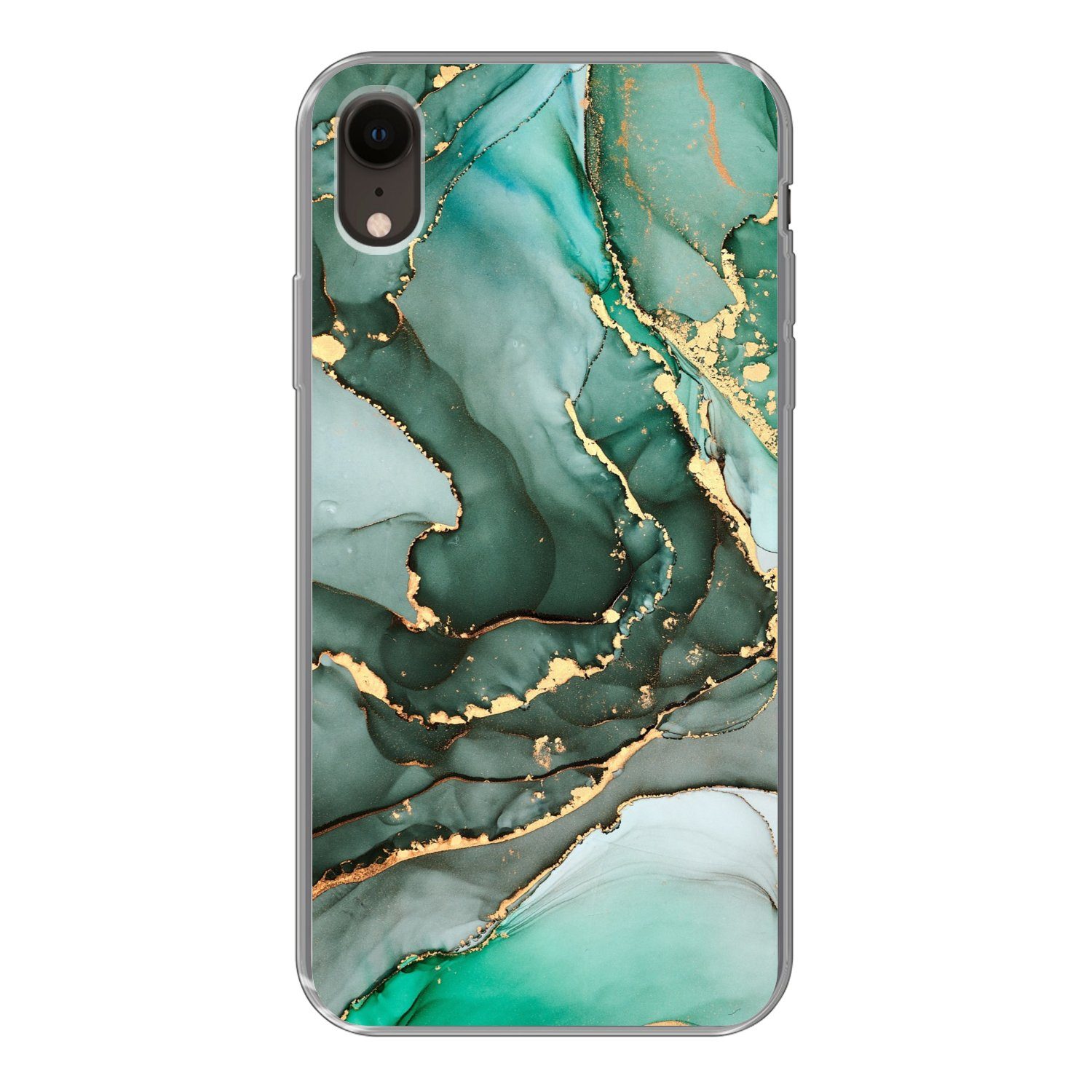MuchoWow Handyhülle für Apple iPhone XR Gold - Marmor - Grün - Luxus - Marmoroptik - Grau, Smartphone-Bumper, Print, Handy Schutzhülle Dünn