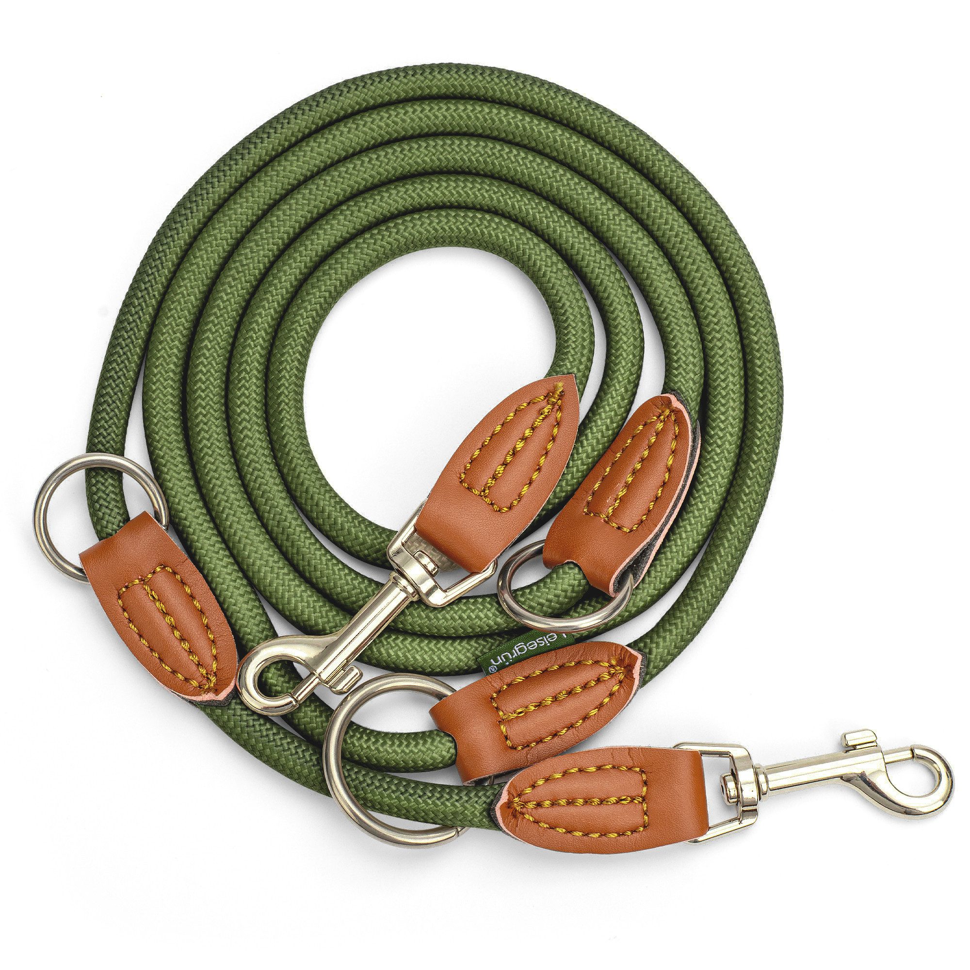 Leisegrün Hundeleine Hundeleine für kleine Hunde, nur 160g leicht, Hundeleine 2m - Olive, Nylon