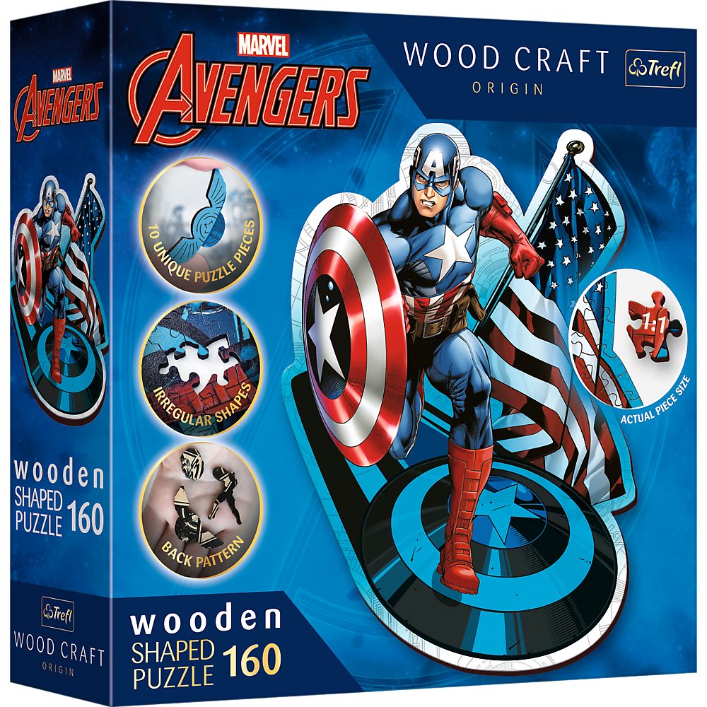 Trefl Puzzle Trefl, Wood Craft, Captain America, 160 Teile Holzpuzzle, 160 Puzzleteile