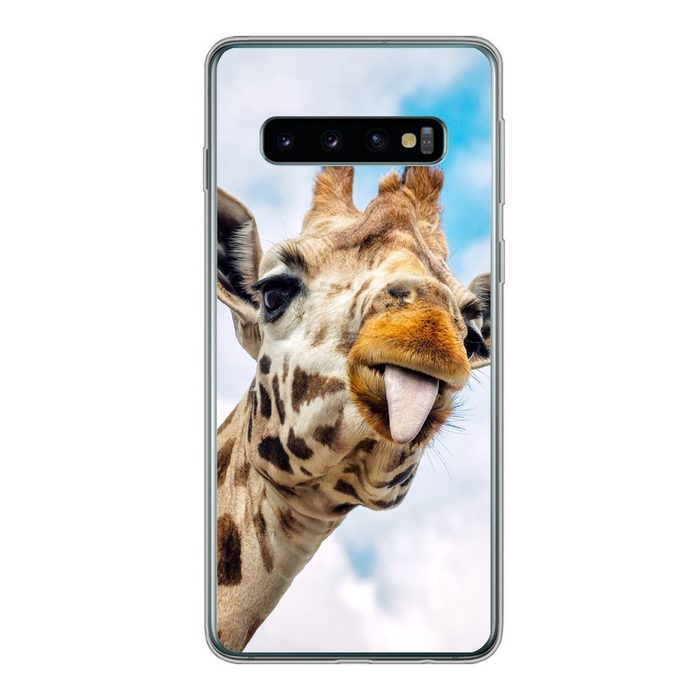 MuchoWow Handyhülle Giraffe - Lustig - Zunge - Kinder - Jungen - Mädchen - Kind Phone Case Handyhülle Samsung Galaxy S10 Silikon Schutzhülle
