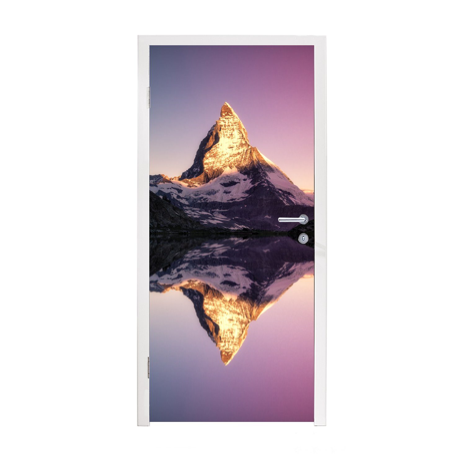 Matt, Türtapete (1 Schweiz, Tür, MuchoWow Riffelsee der Matterhorn vom Sonnenaufgang für Fototapete cm Türaufkleber, 75x205 bedruckt, bei in St),