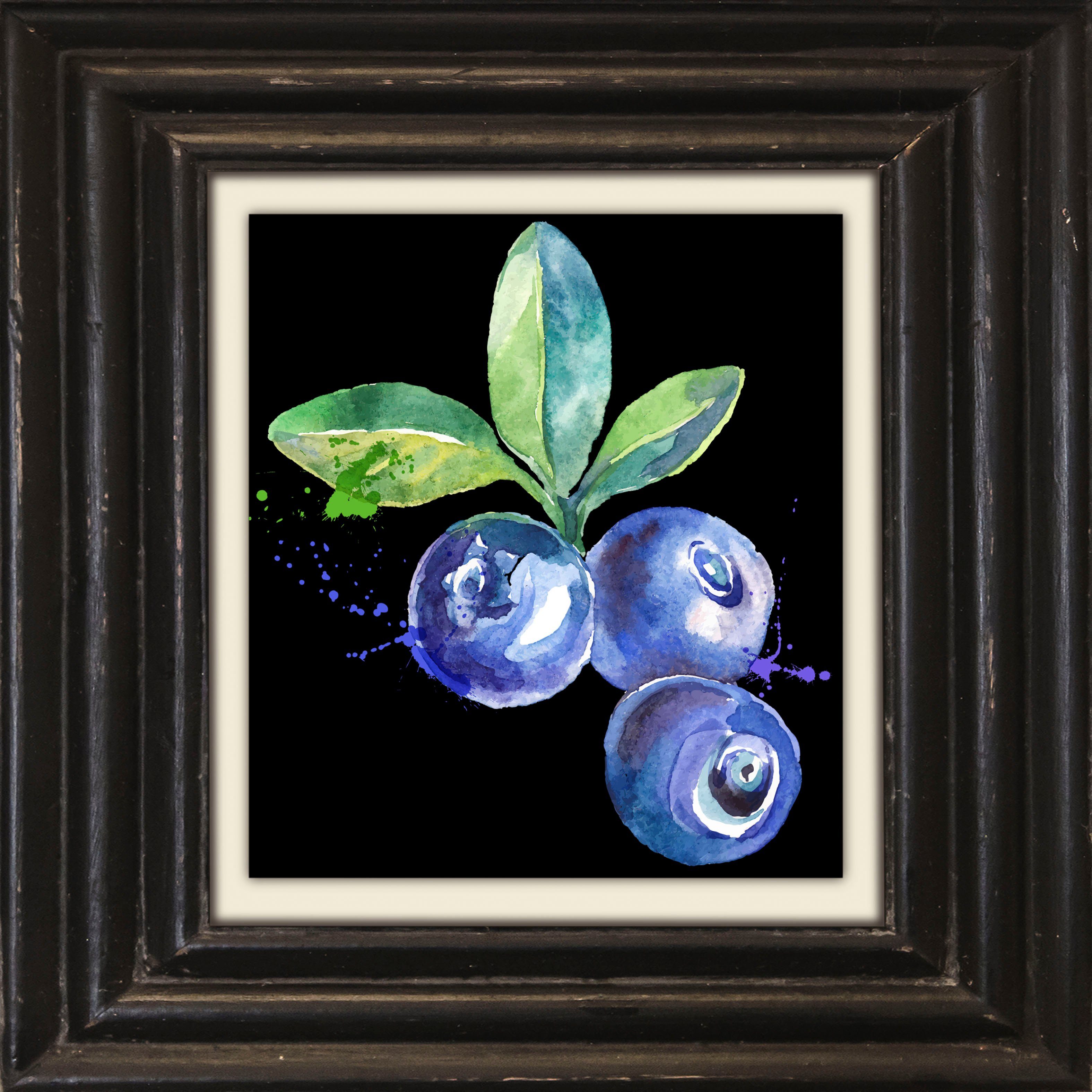 queence Leinwandbild Heidelbeeren, Kunst, Obst, Obst Bilder, Stillleben, Premium-Leinwandstoff, Handarbeit aus Deutschland, 40x40cm