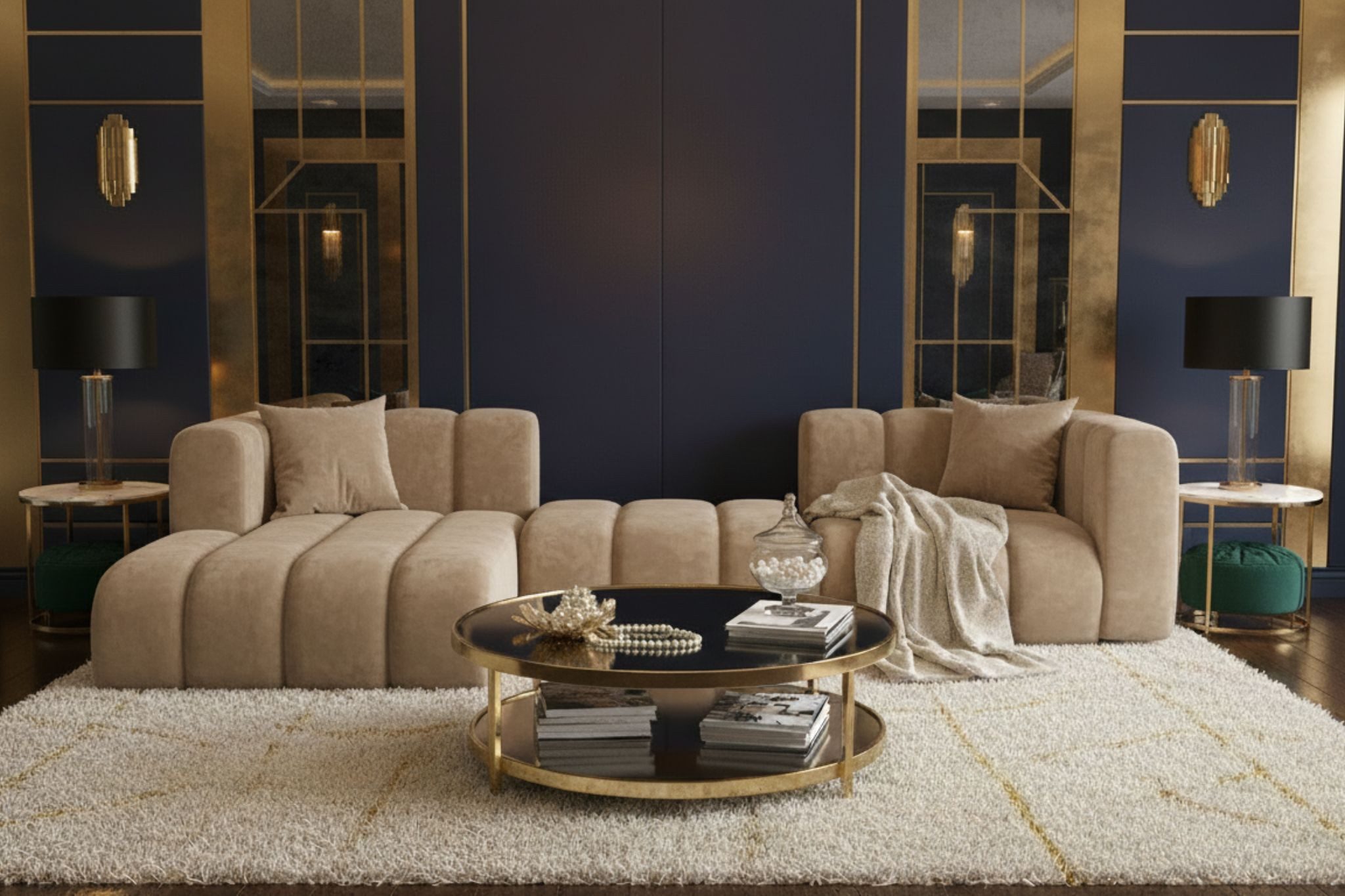 Kaiser Möbel Ecksofa Grand L 319 cm aus Veloursstoff Salvador, Einzelartikel, weich gerundetes, modernes Design,formstabile Polsterung