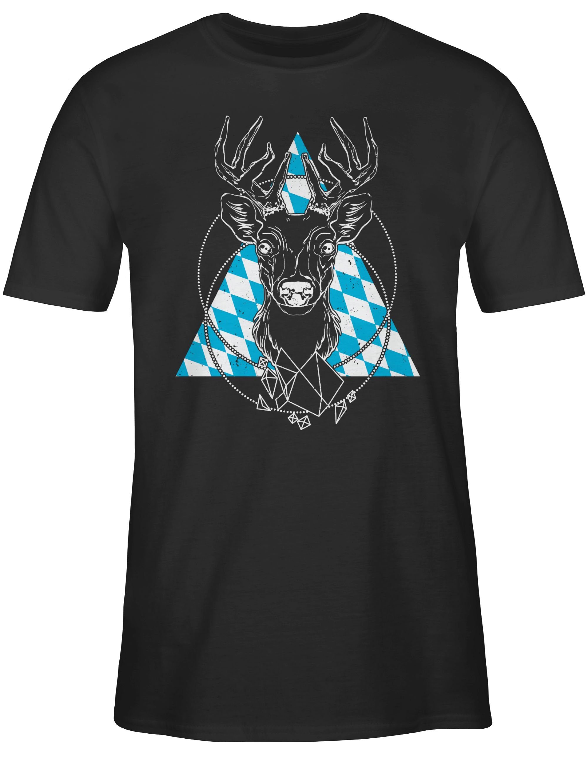 Shirtracer T-Shirt 1 - Hirsch Schwarz für Herren Bayrischer Mode Oktoberfest weiß