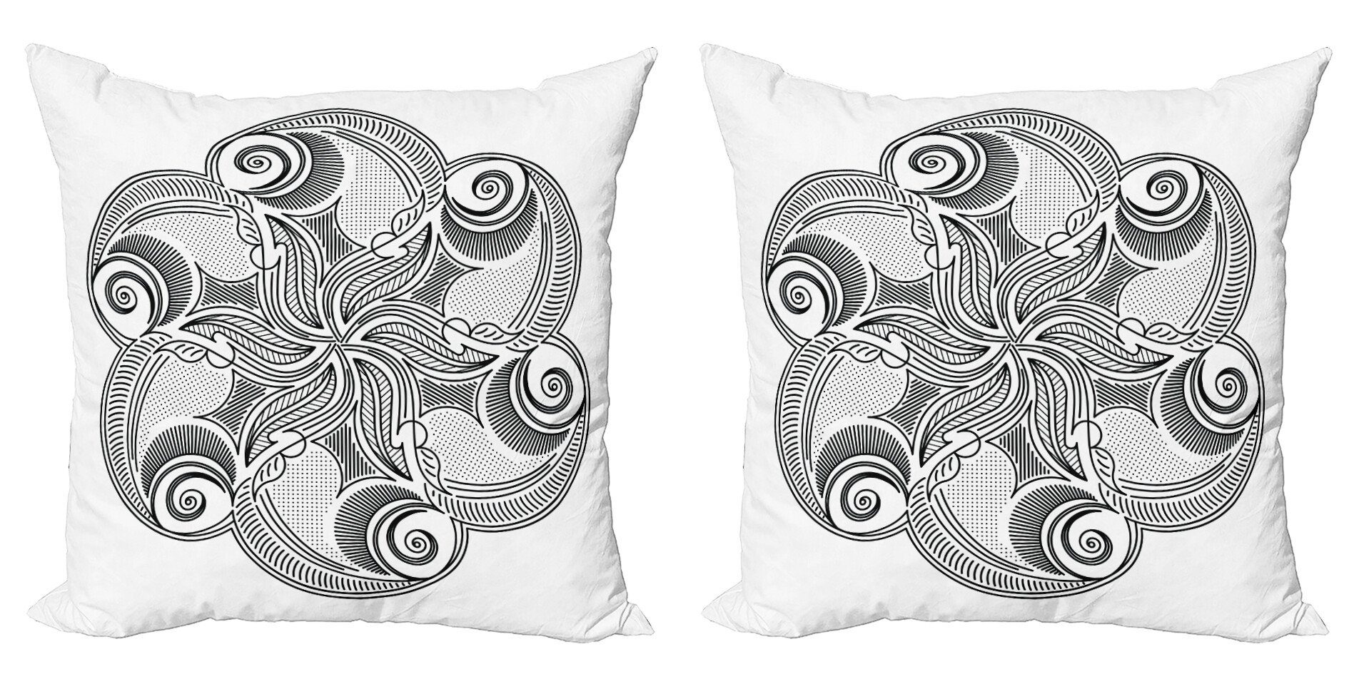 Kissenbezüge Modern Accent Doppelseitiger Digitaldruck, Abakuhaus (2 Stück), Schwarz und weiß floral Mandala