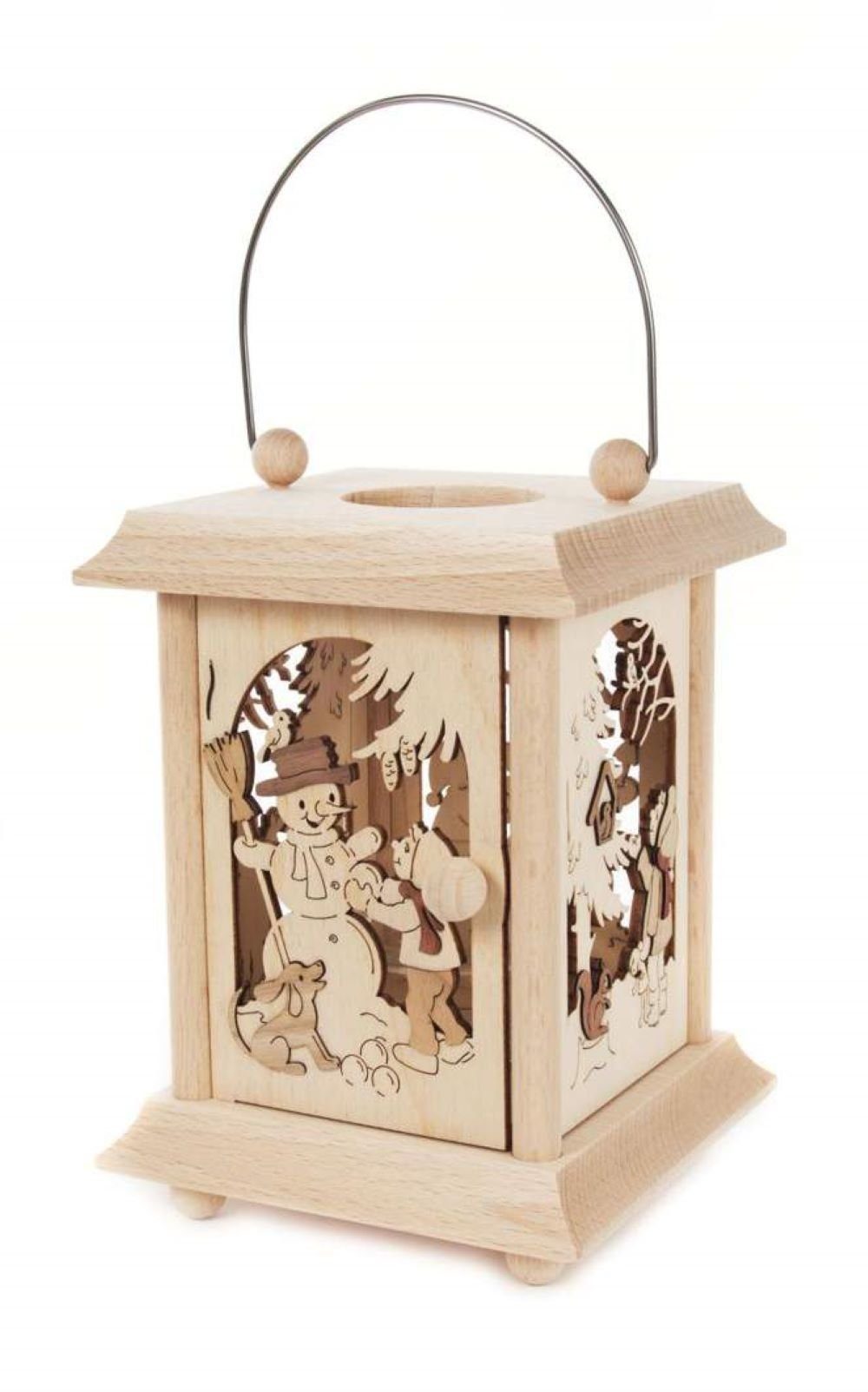Kuhnert Kerzenhalter Tischlaterne aus Holz Motiv Winterkinder, 11,5 x 11,5 x 17 cm, Handwerkskunst aus dem Erzgebirge