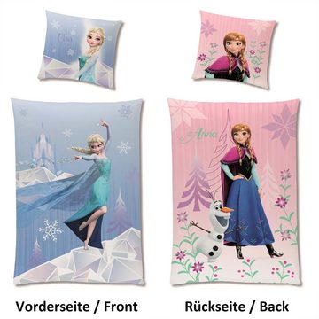 Kinderbettwäsche Set Disney Frozen Die Eiskönigin 135x200 + 80x80 cm aus 100% Baumwolle, Familando, Renforcé, 2 teilig, "Diamonds" mit Anna, Elsa und Olaf