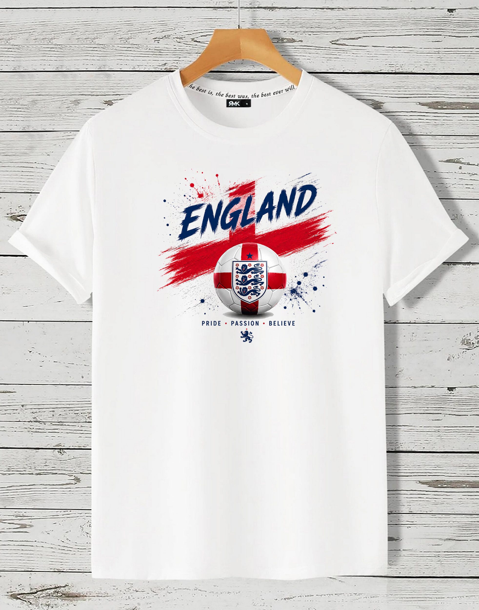 T-Shirt Herren Shirt Rundhals Basic Fußball England WM