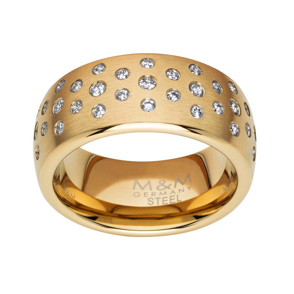 M&M Fingerring Ring Damen silber / gold breit (10 mm) (1-tlg), "ModernGlam", deutsche Qualität, inkl. edles Schmucketui