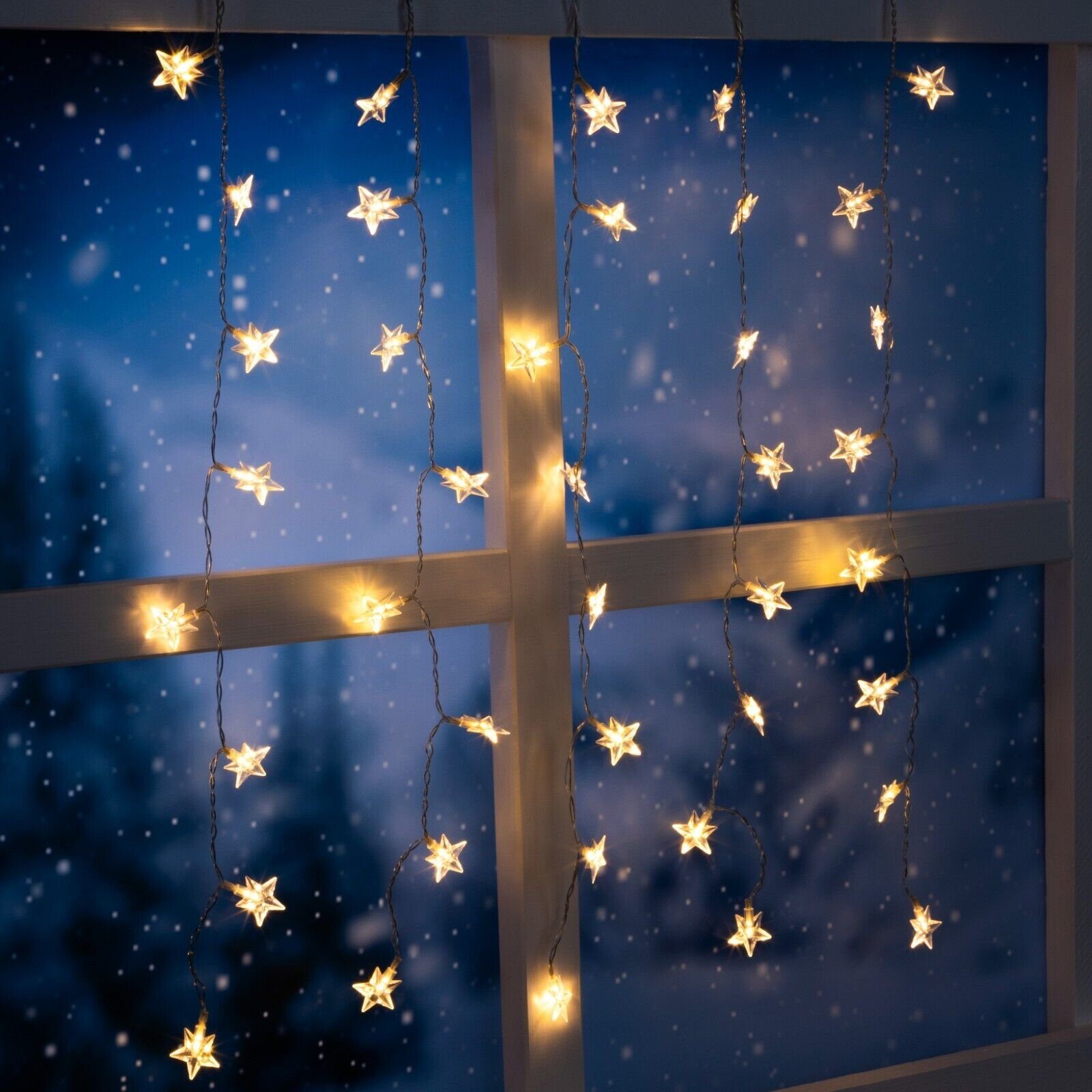 Meinposten LED-Lichtervorhang Lichterkette Sternenvorhang LED warmweiß Lichtervorhang 80x60cm, 6-Stunden-Timer
