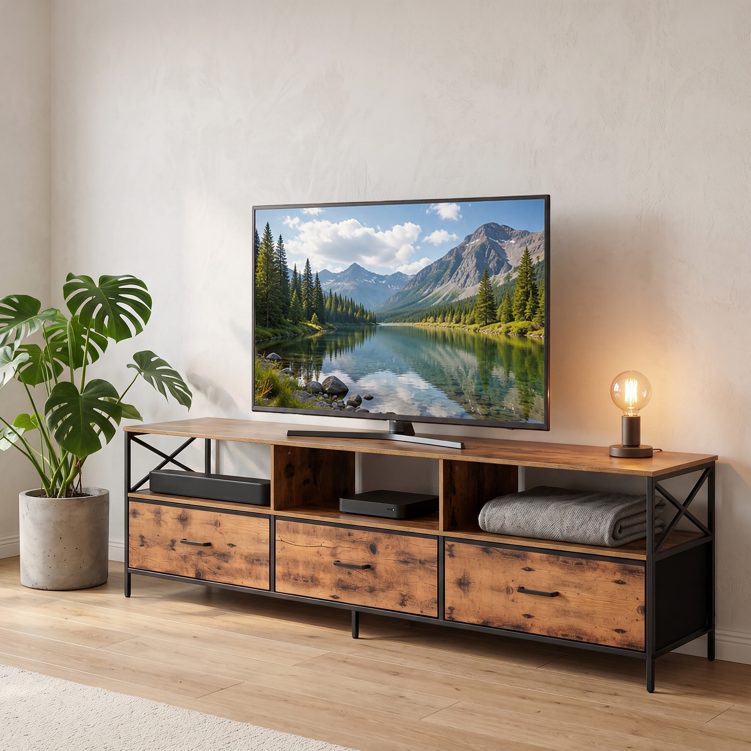 relaxdays Lowboard TV Lowboard mit Stauraum (1 St), Industrial-Schwarz, 170 cm – Bild 2 von 5