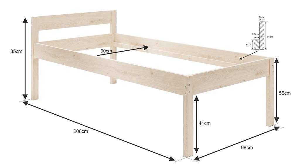 sunnypillow Palettenbett Holzbett Emma Scandi Style Massivholzbett Palettenmöbel, 90 x 200 cm